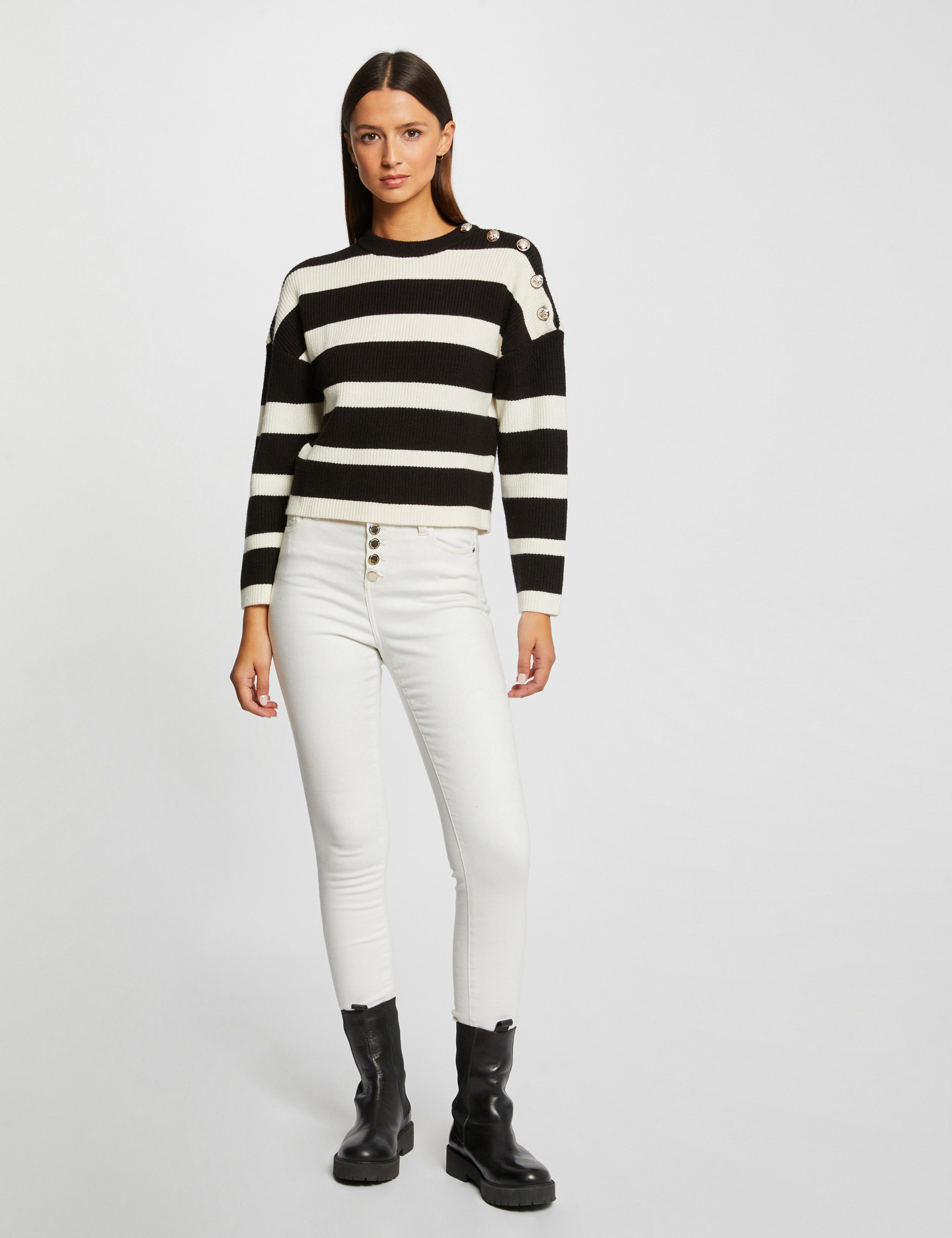 pull manches longues avec boutons noir femme Pull manches longues avec boutons noir femme