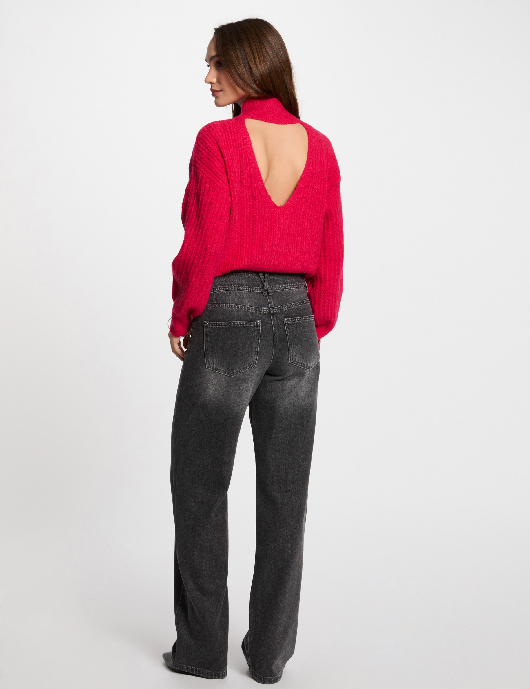 jeans large details chaines gris clair femme Jeans large détails chaînes gris clair femme