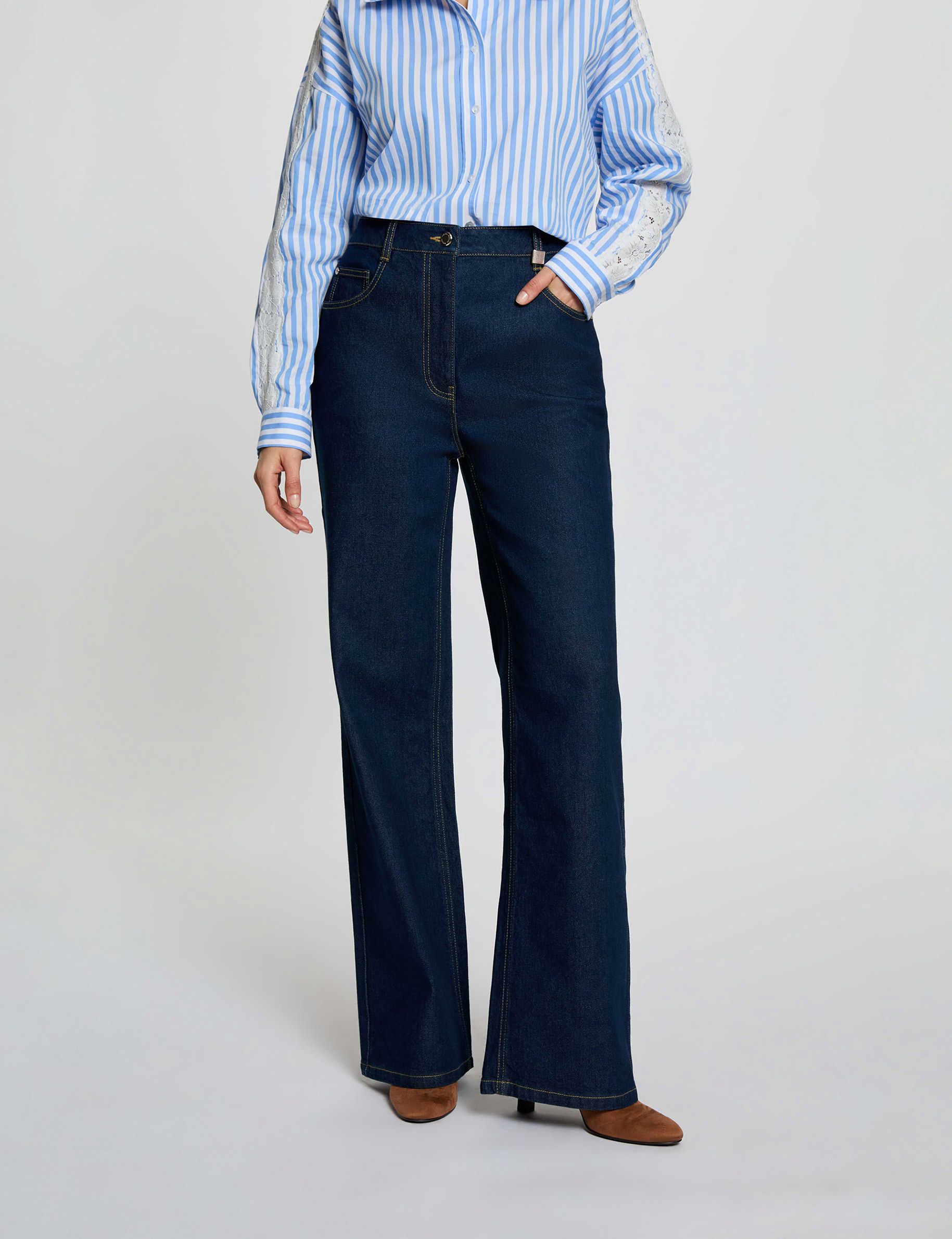 Jean large taille haute denim brut femme