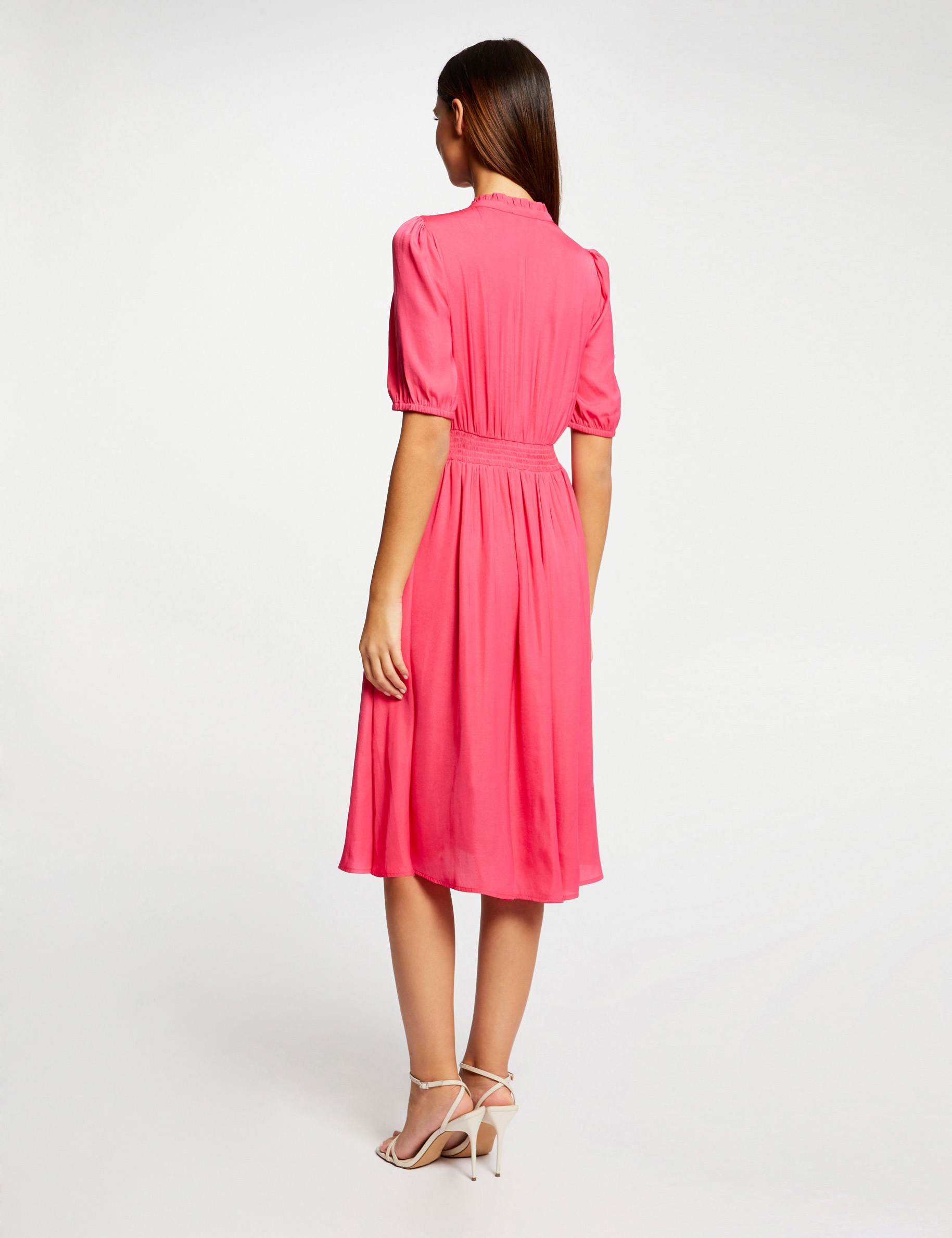 Robe manches 3/4 boutonnée à l'avant rose moyen femme Robe manches 3/4 boutonnée à l'avant rose moyen femme
