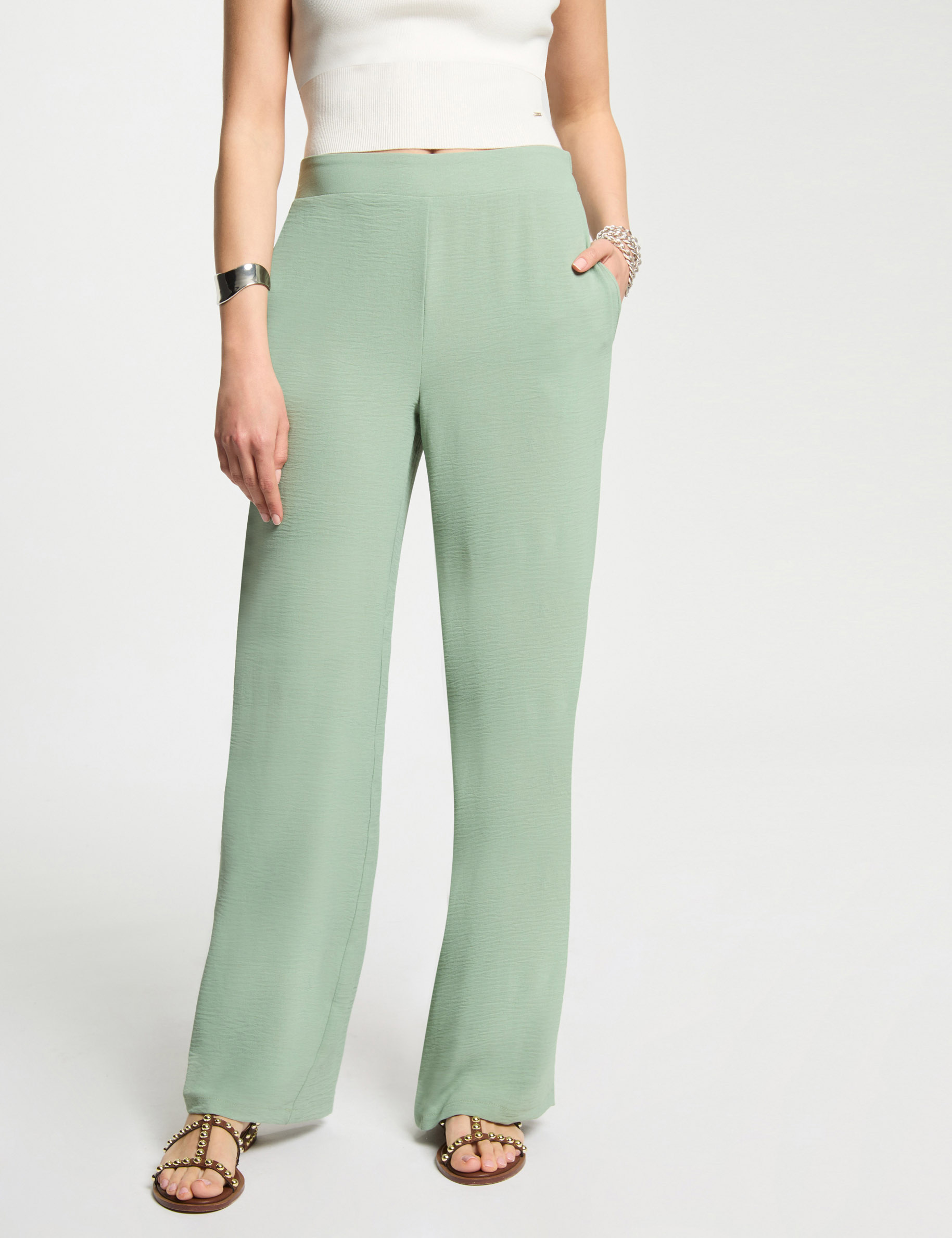 pantalon large fluide vert clair femme Pantalon large fluide vert clair femme