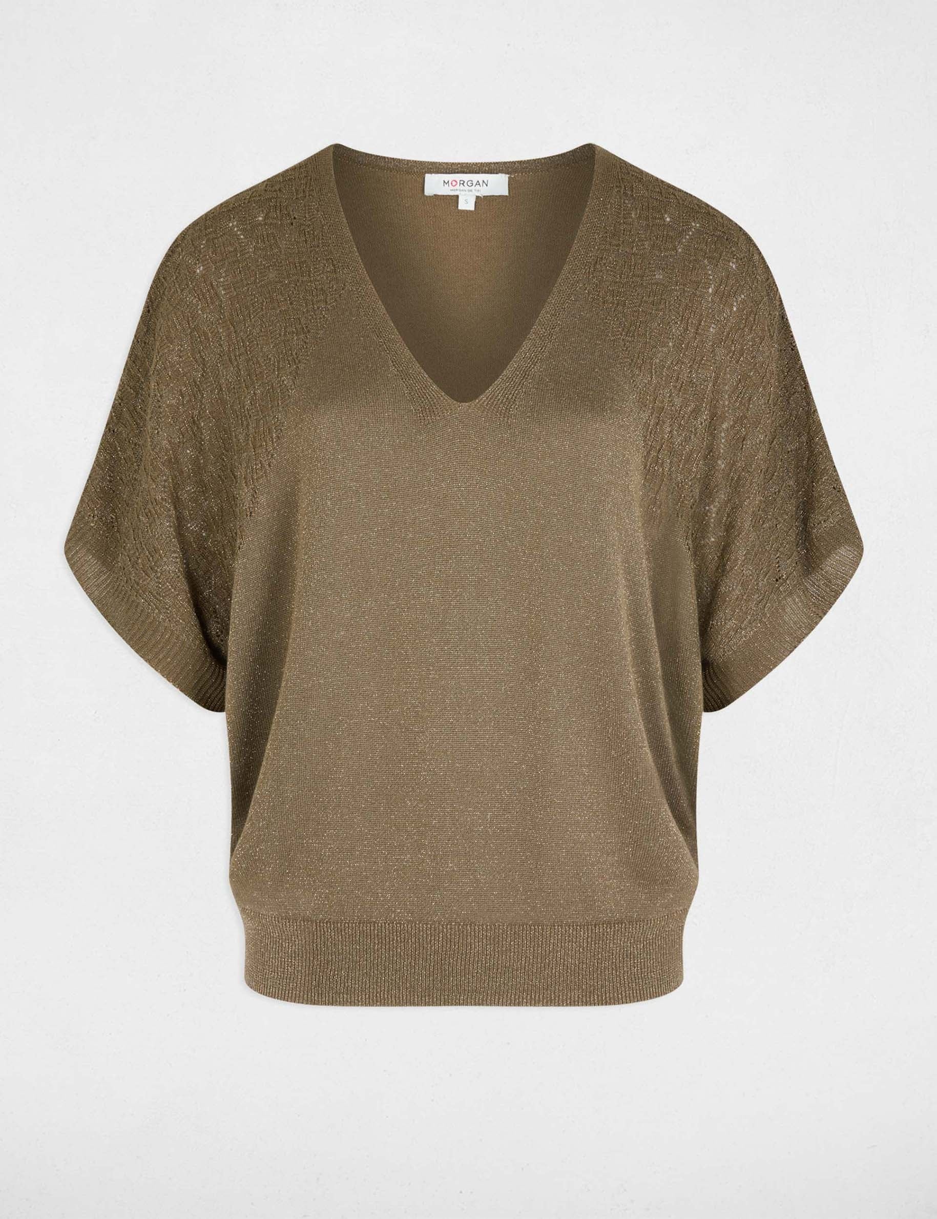 Pull oversize col v vert kaki femme