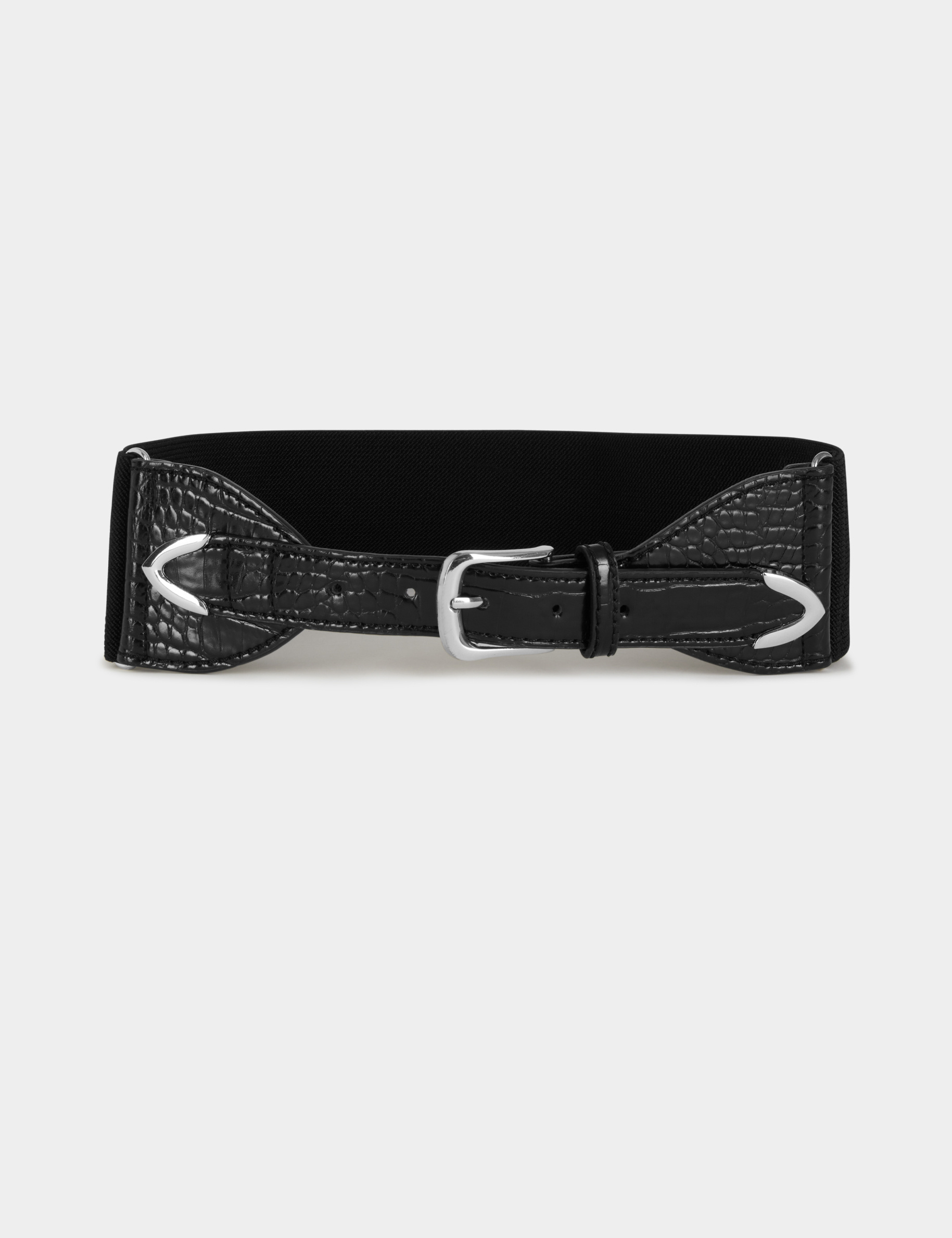 Ceinture élastiquée aspect croco noir femme