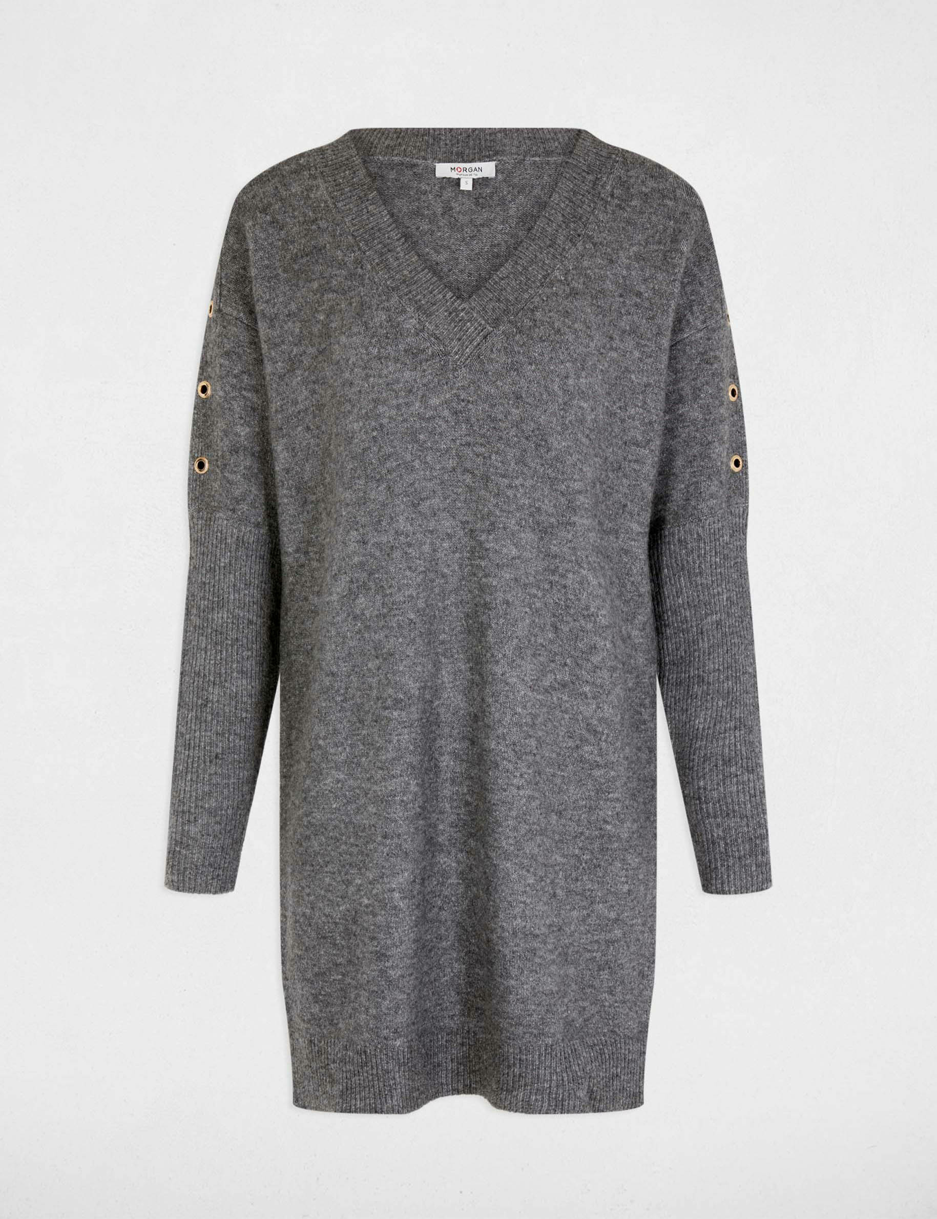 Robe tricot droite &agrave; oeillets gris anthracite femme