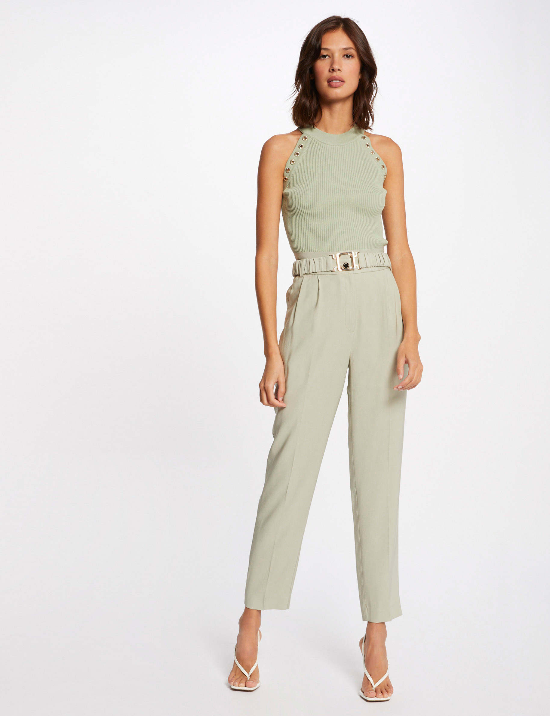 Pull débardeur avec encolure américaine vert clair femme Pull débardeur avec encolure américaine vert clair femme
