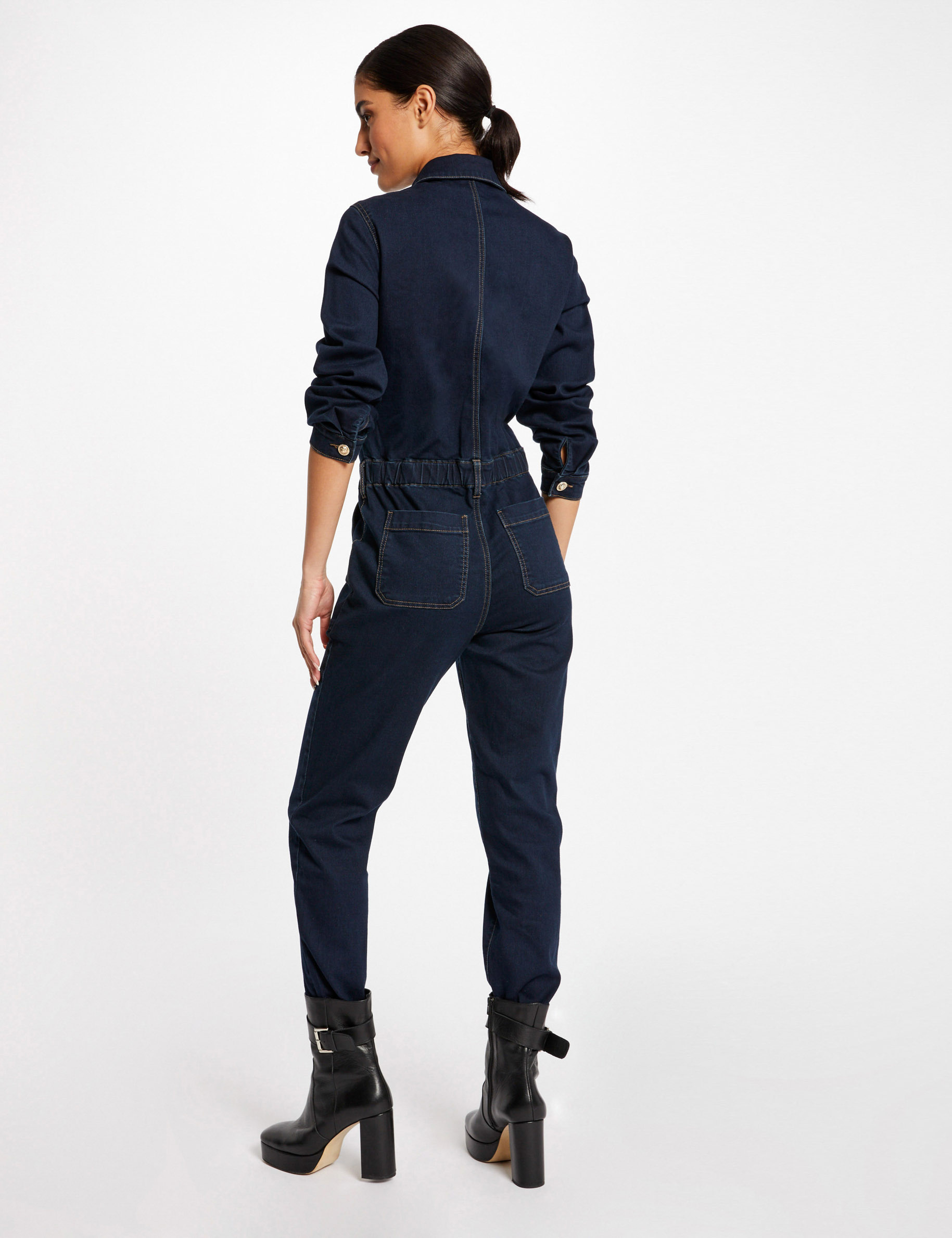Combinaison droite boutonnée en jean jean brut femme