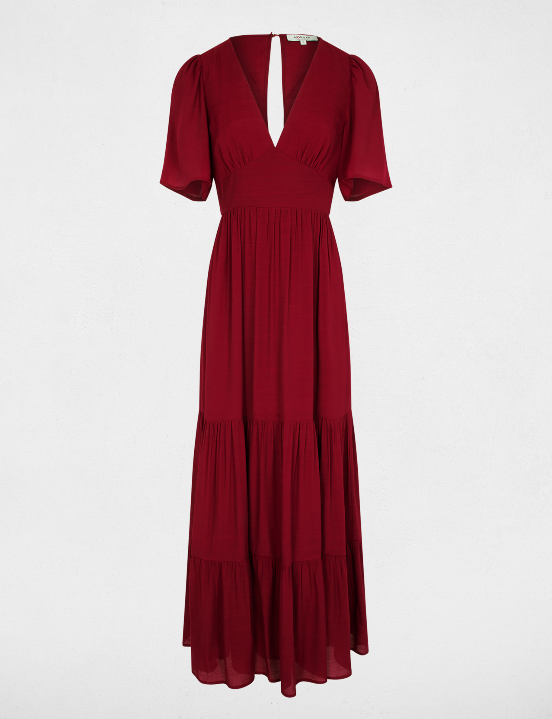 Robe longue col v bordeaux femme
