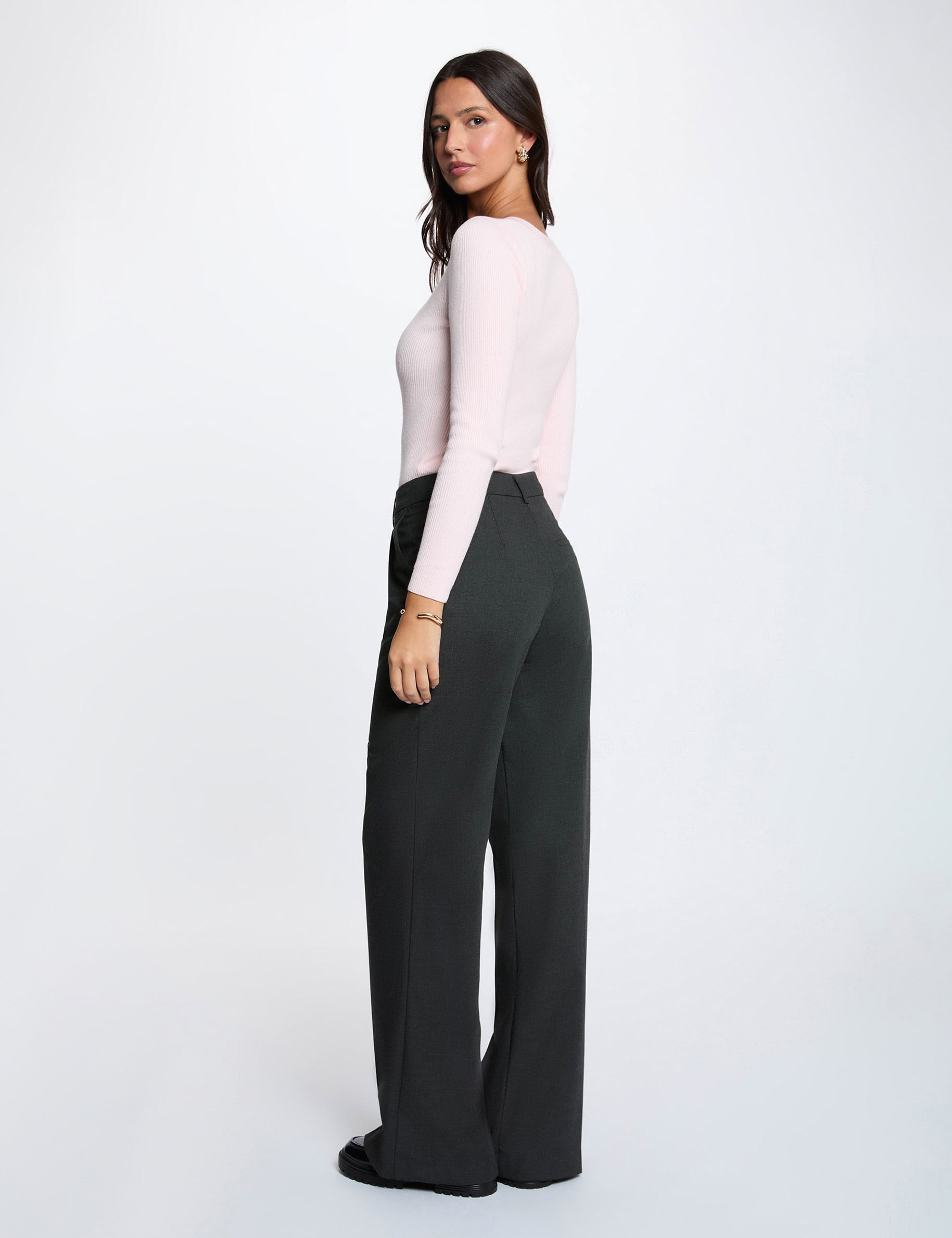 Pull col v fantaisie rose clair femme
