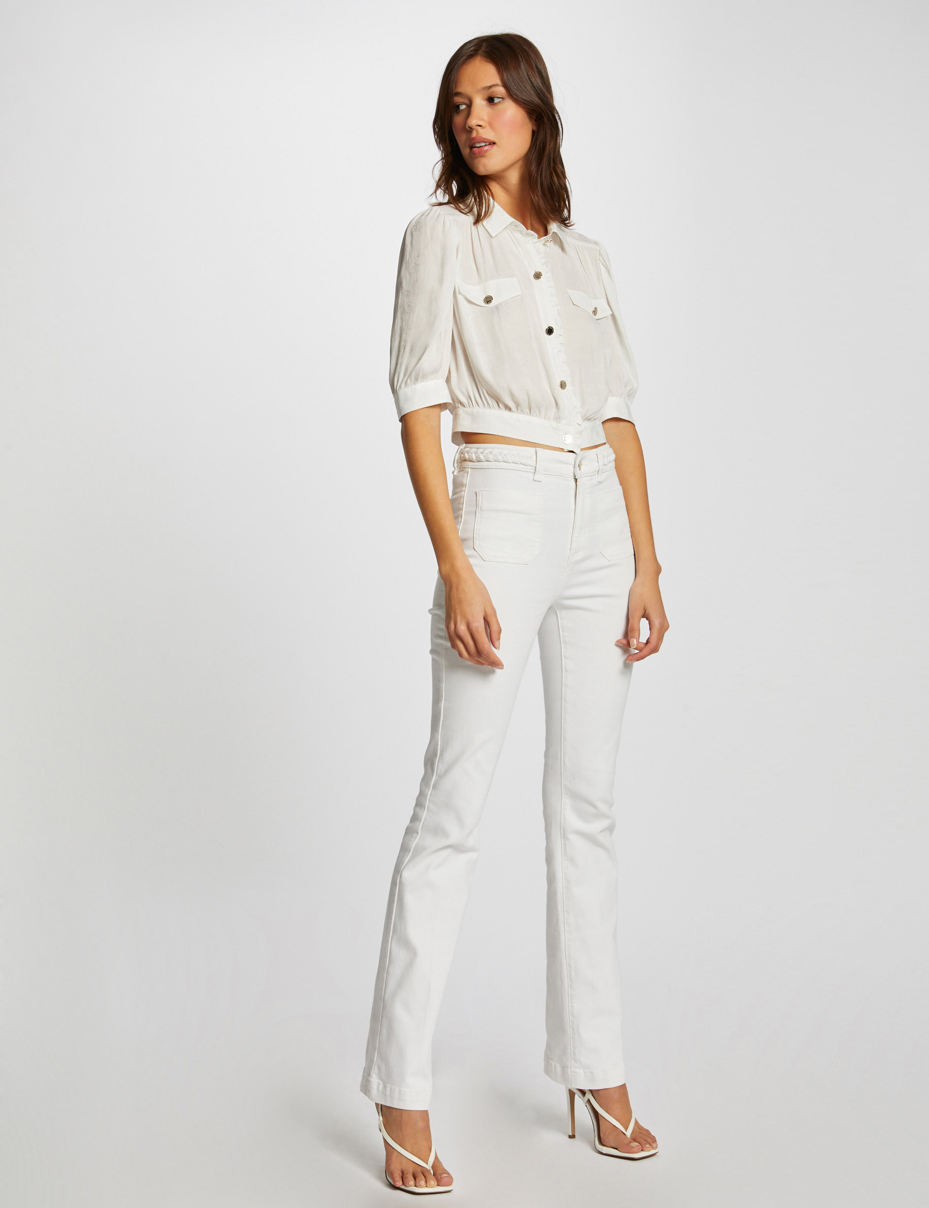 Pantalon bootcut avec détails tressés ecru femme Pantalon bootcut avec détails tressés ecru femme