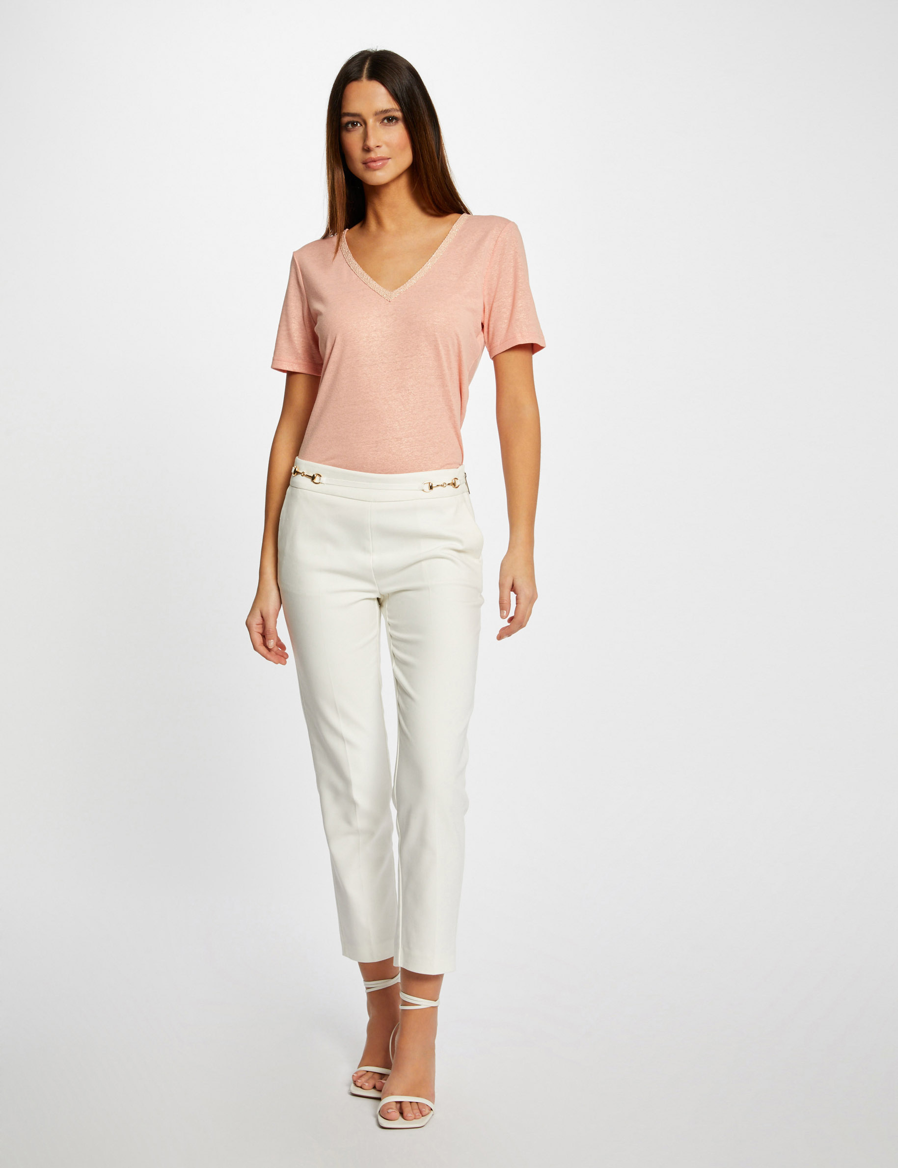 T-shirt manches courtes col en V rose moyen femme T-shirt manches courtes col en V rose moyen femme