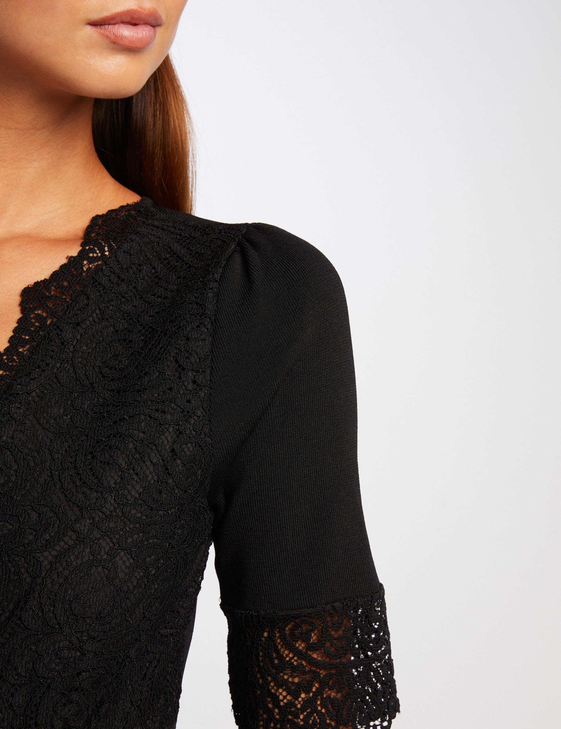 pull manches courtes a dentelle noir femme Pull manches courtes à dentelle noir femme