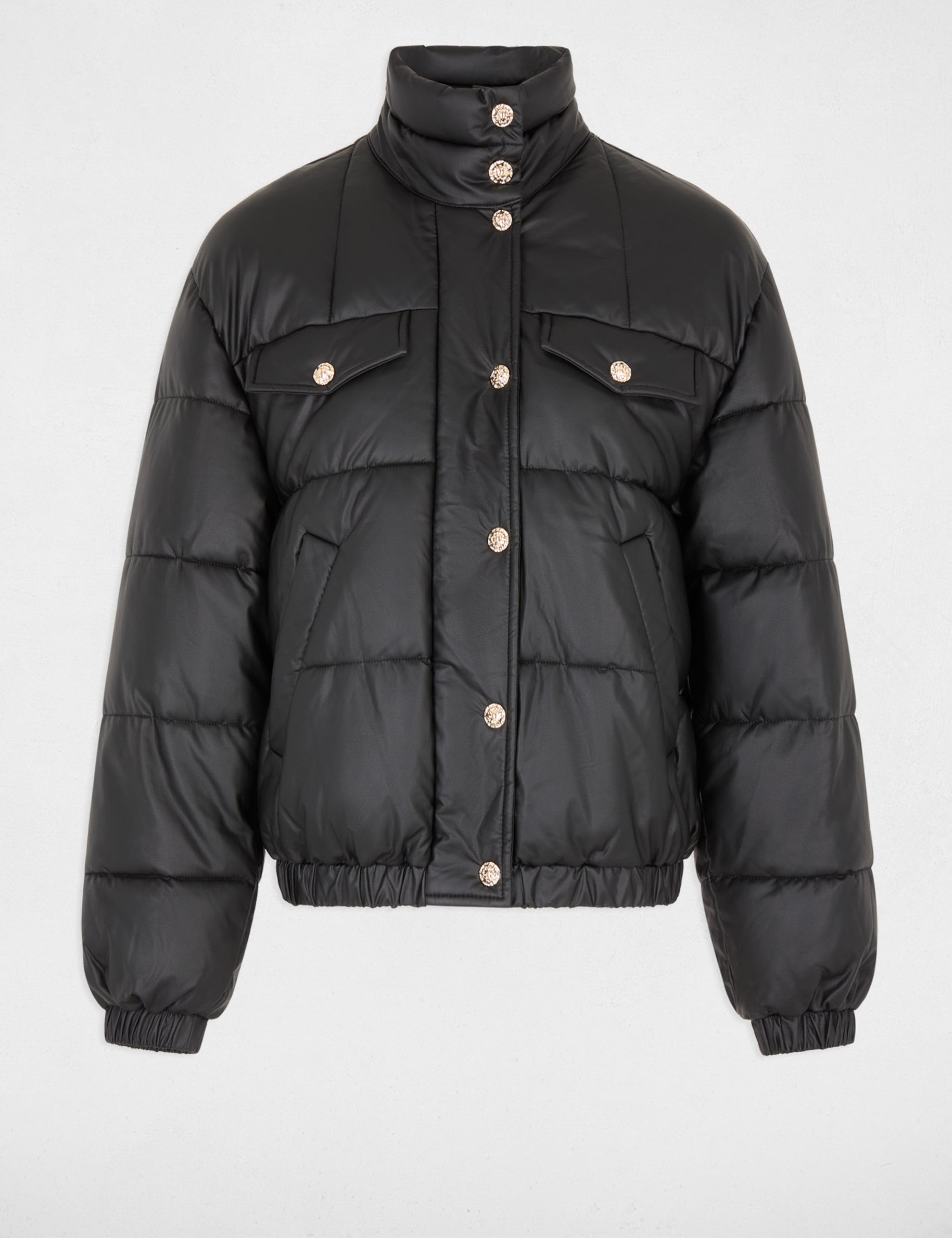 Doudoune similicuir col montant noir femme