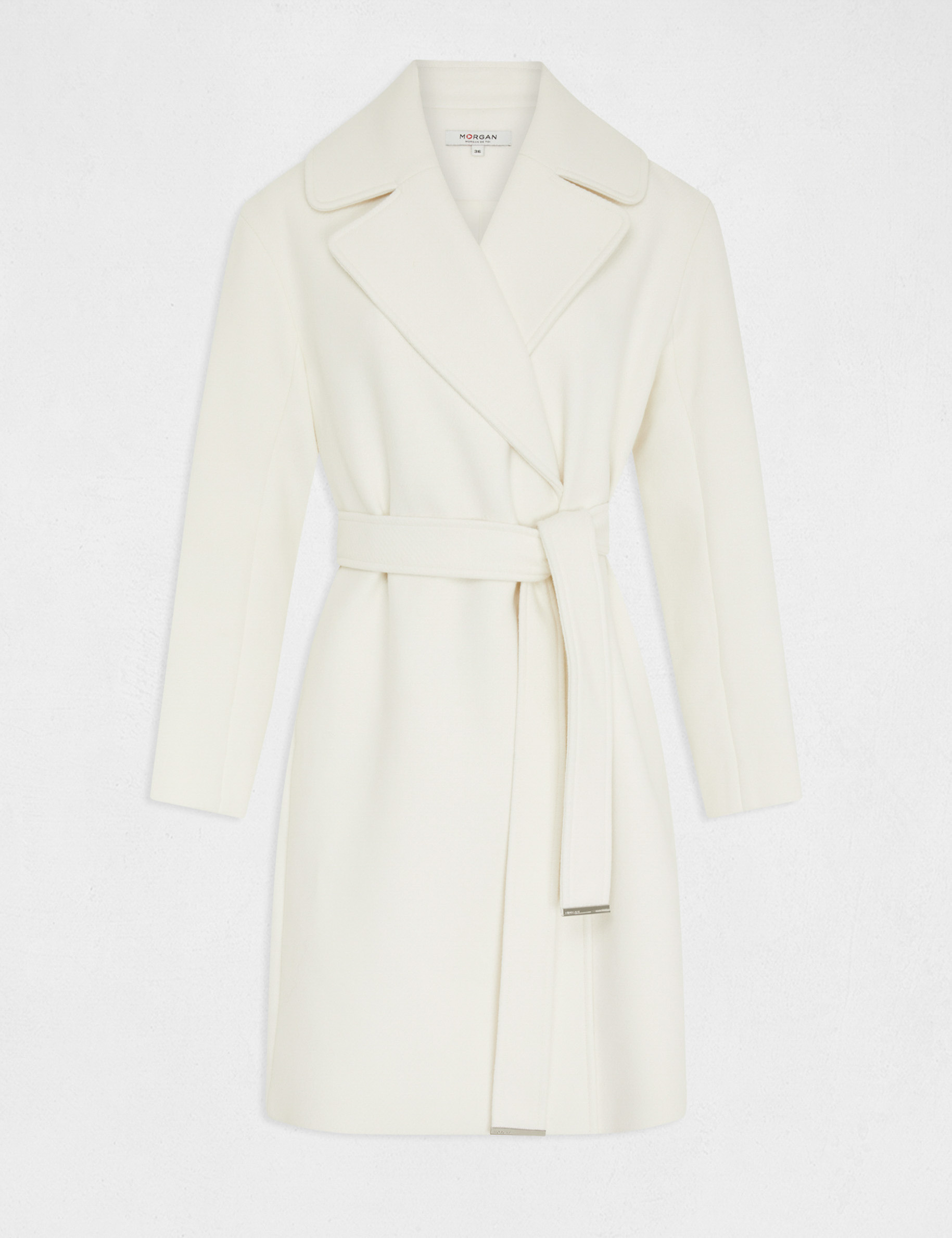 manteau long droit ceinture ecru femme Manteau long droit ceinturé ecru femme