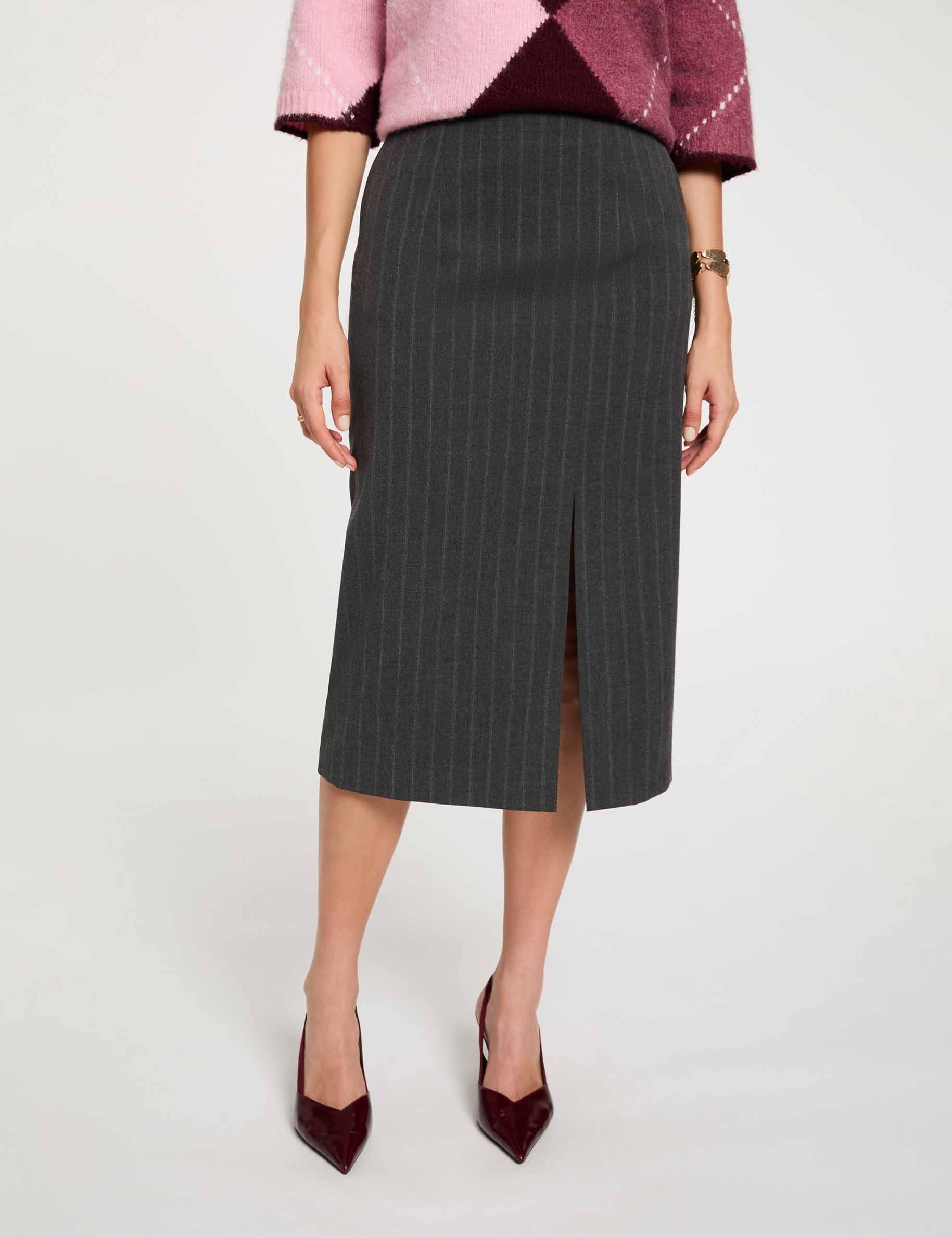 Jupe crayon taille haute denim gris fonce femme