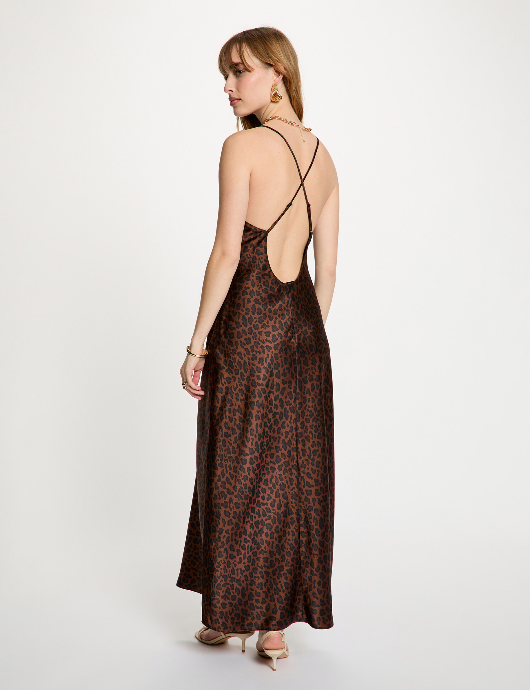 Robe satin&eacute;e col v multicolore femme