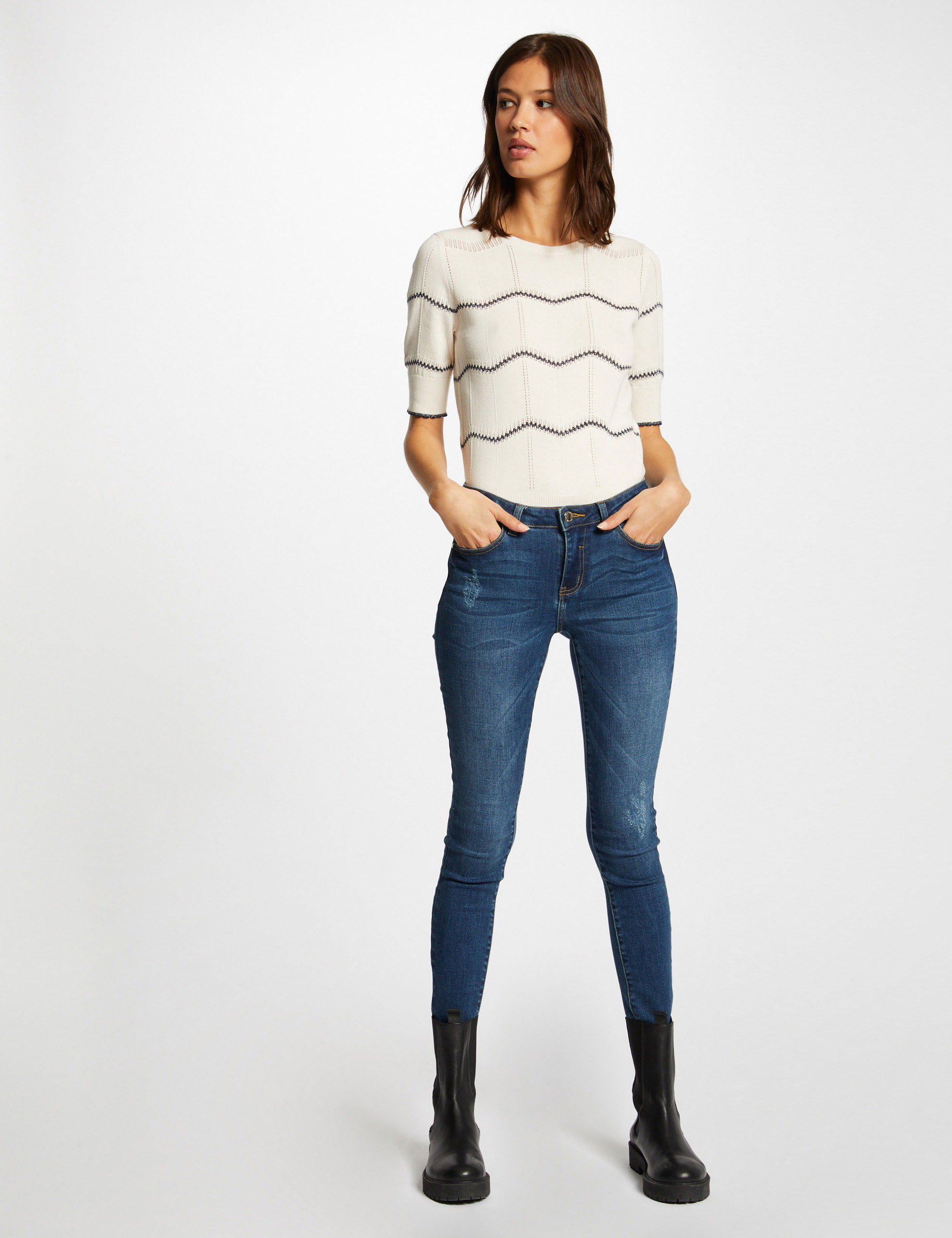 pull manches courtes a rayures ivoire femme Pull manches courtes à rayures ivoire femme