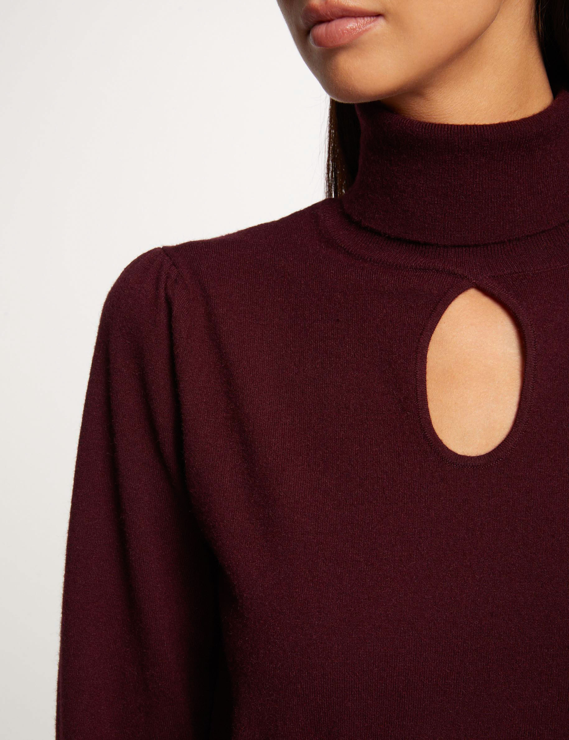 pull col roule avec ouverture prune femme Pull col roulé avec ouverture prune femme