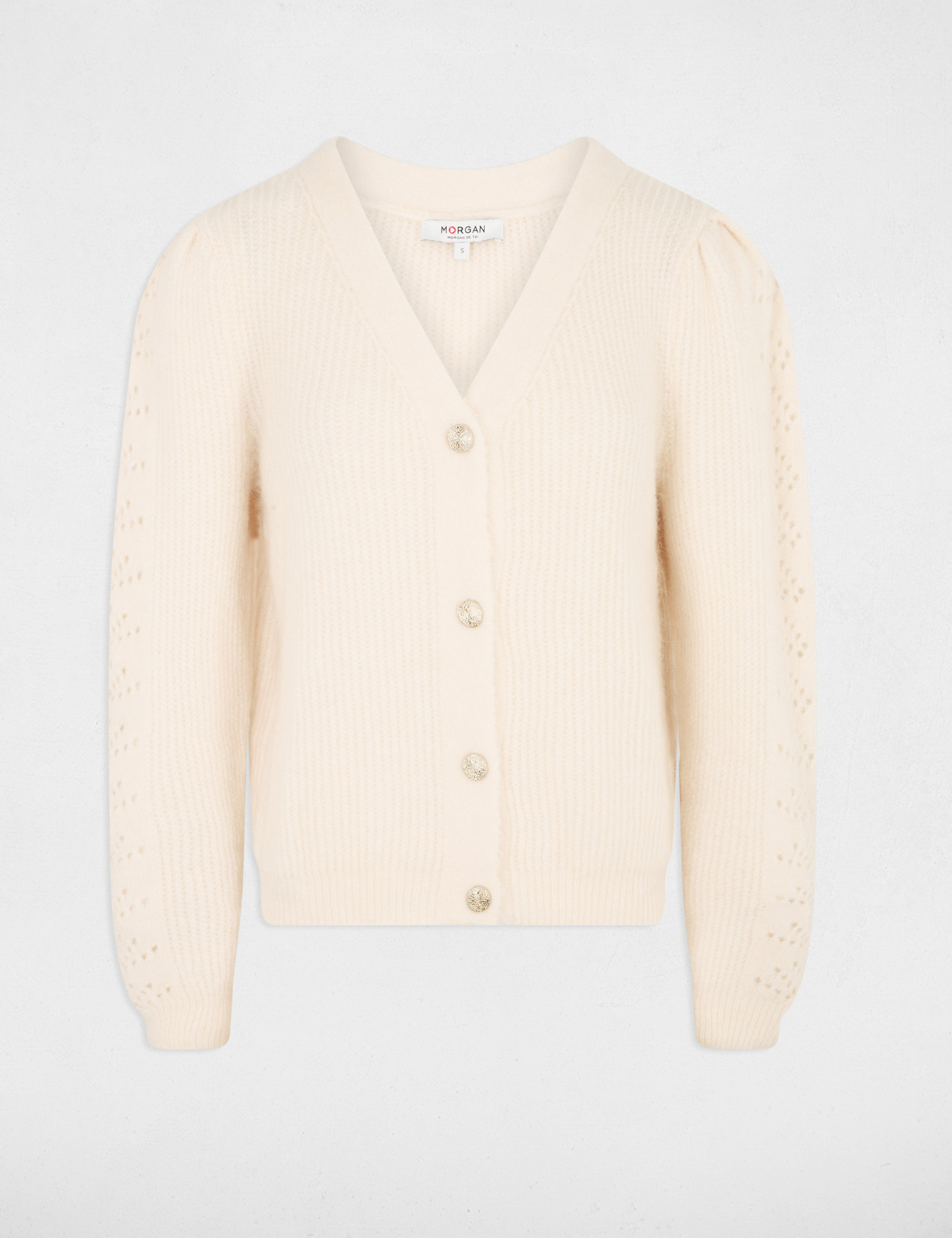 Gilet ajust&eacute; col v ivoire femme