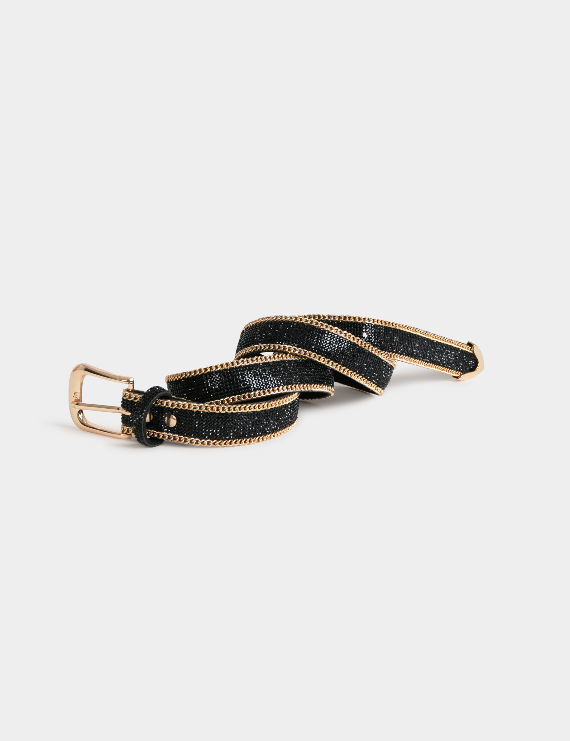 Ceinture avec détails chaînes et strass noir femme Ceinture avec détails chaînes et strass noir femme