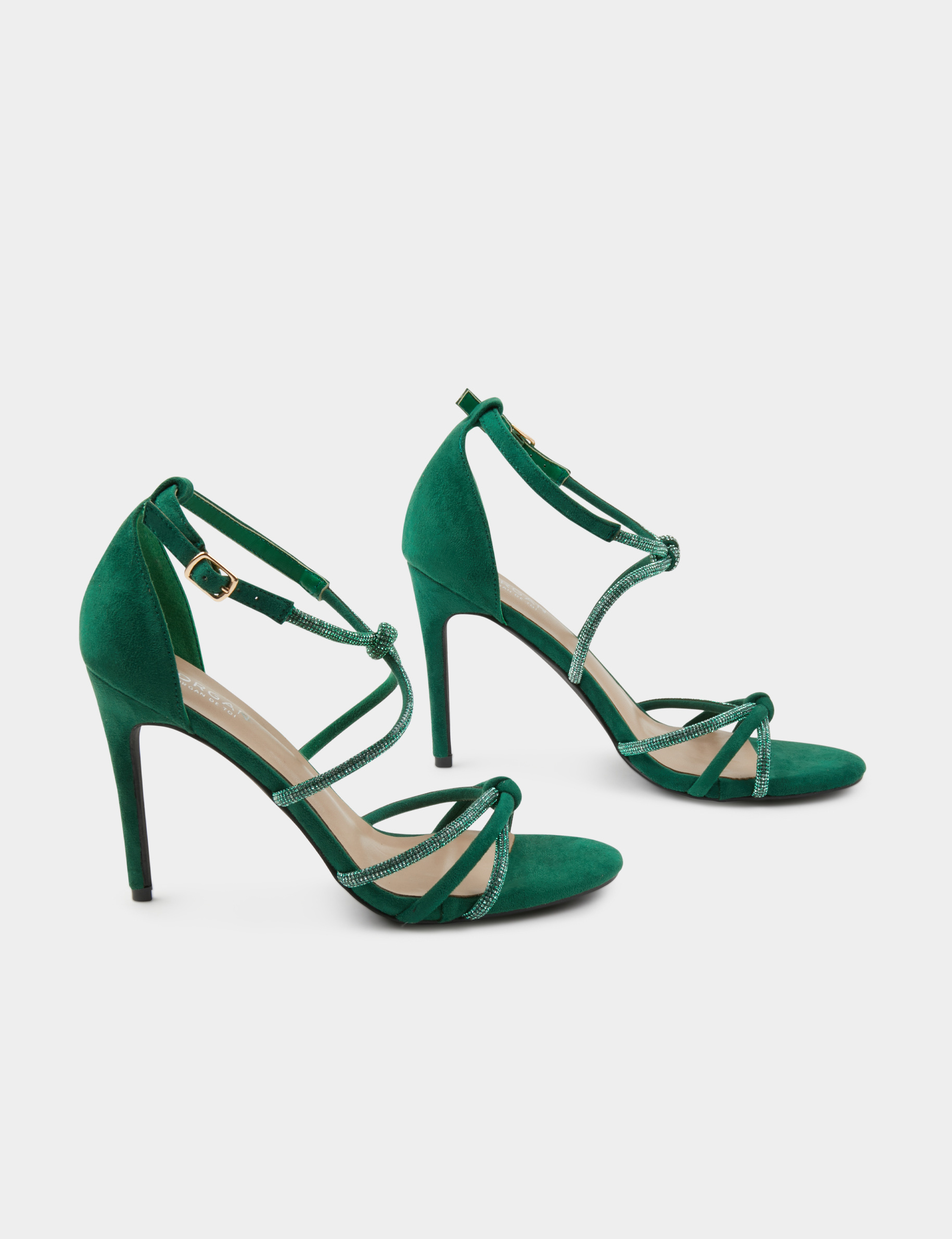 Sandales à talons avec brides strass vert femme Sandales à talons avec brides strass vert femme