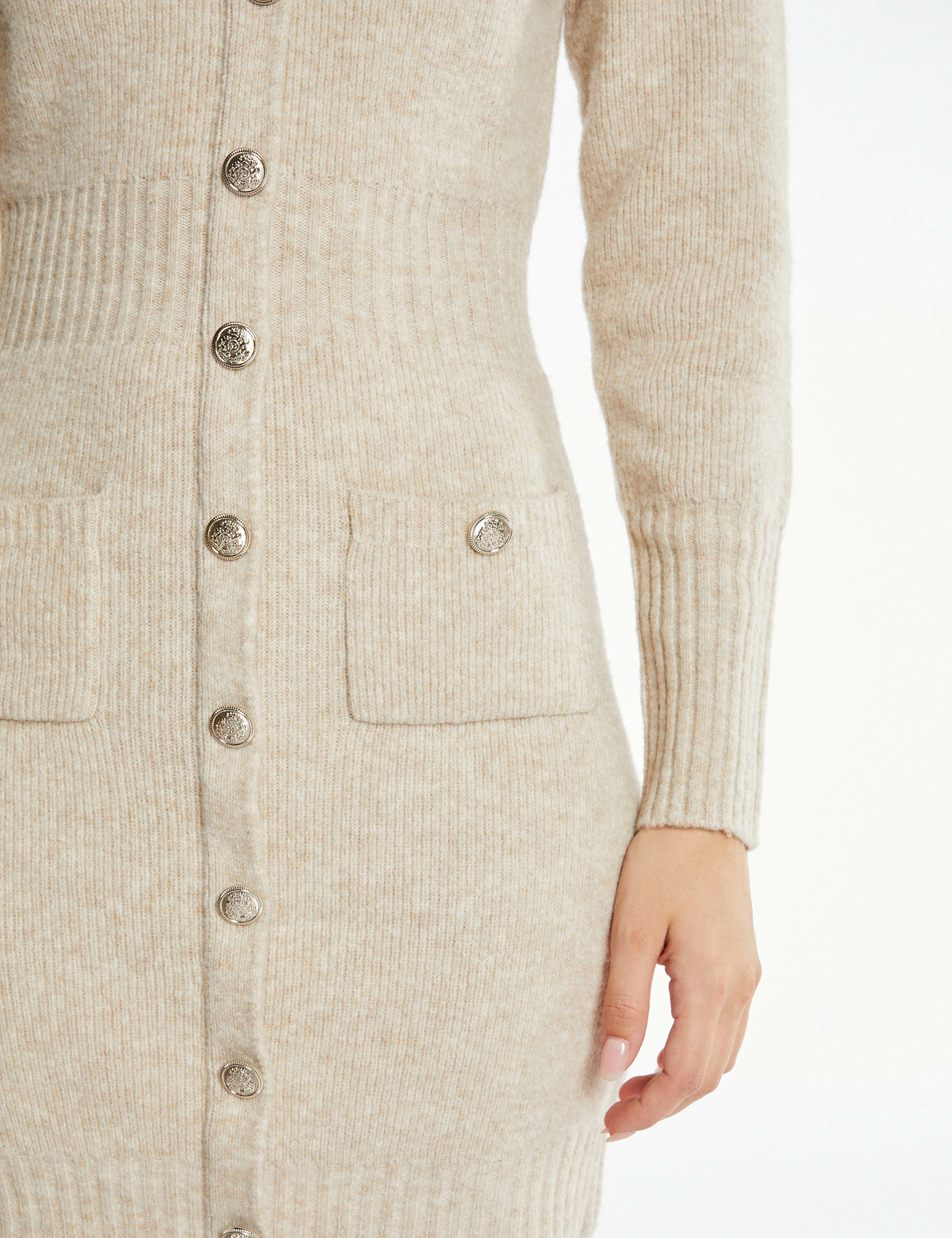 Robe pull ajustée avec boutons beige femme