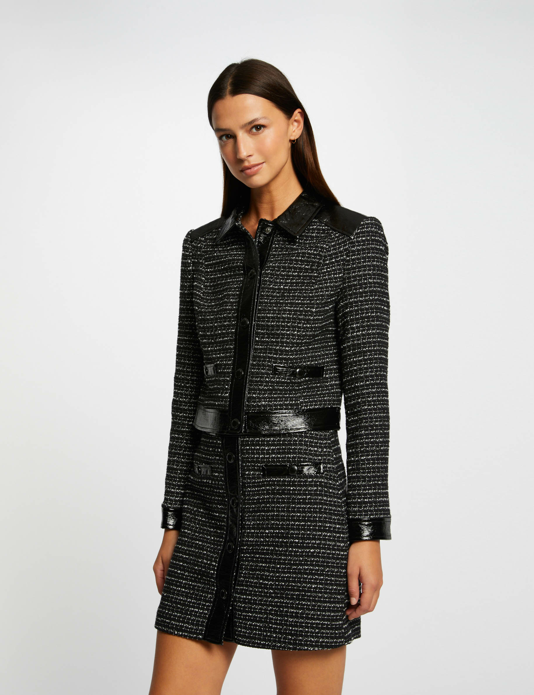 jupe droite boutonne details vinyle noir femme Jupe droite boutonné détails vinyle noir femme