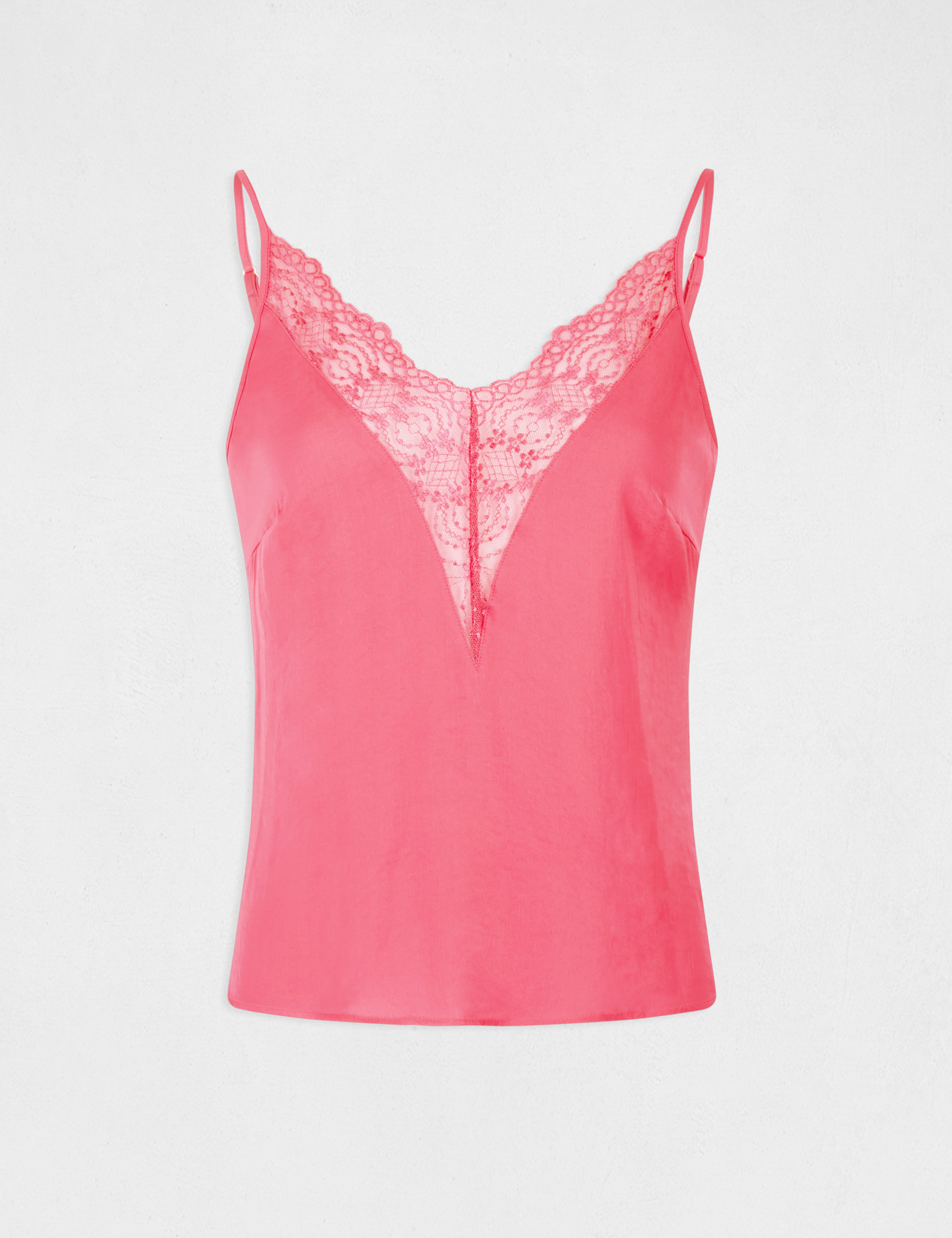 Blouse bretelles fines à dentelle rose femme Blouse bretelles fines à dentelle rose femme