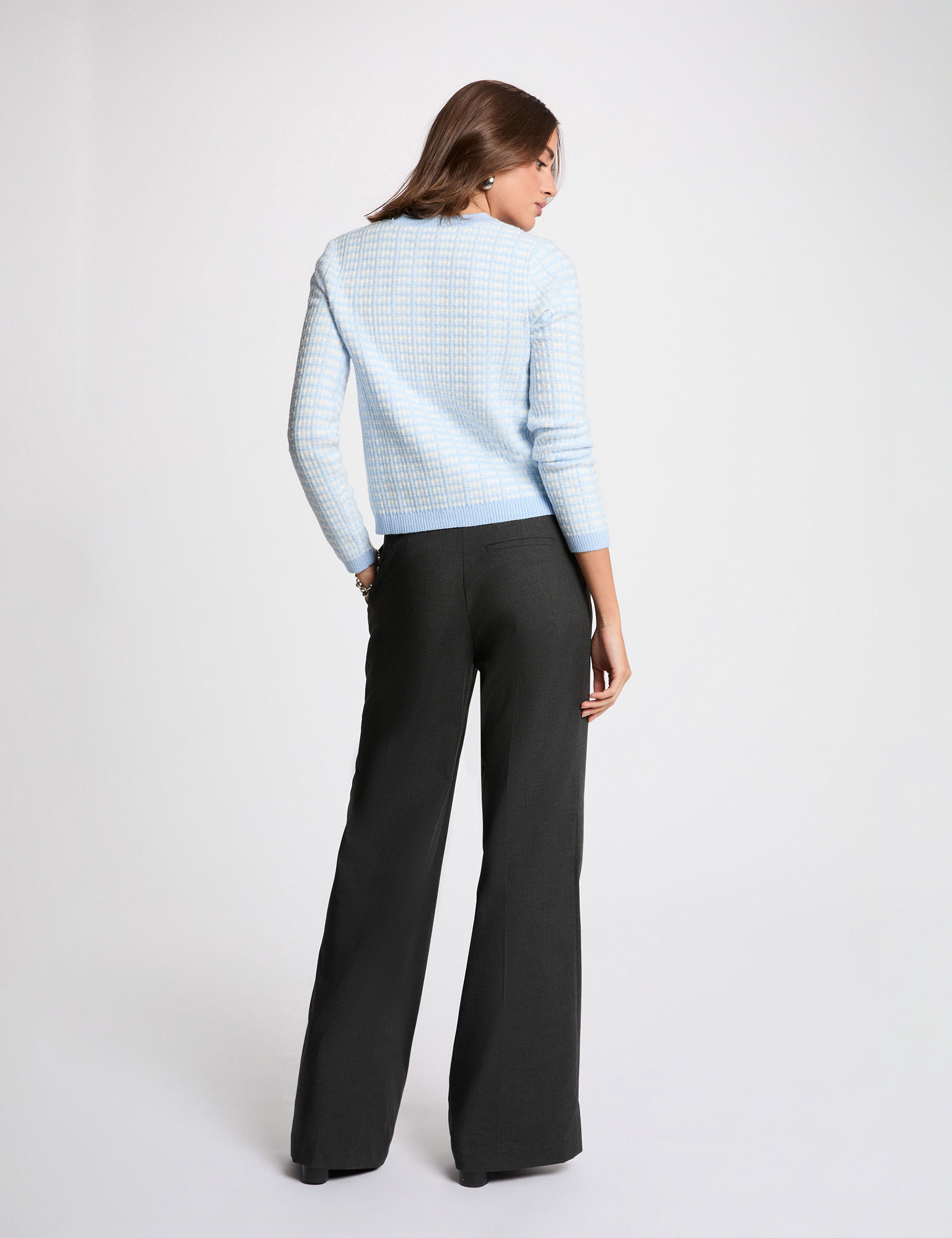 Gilet ajust&eacute; jacquard bleu ciel femme