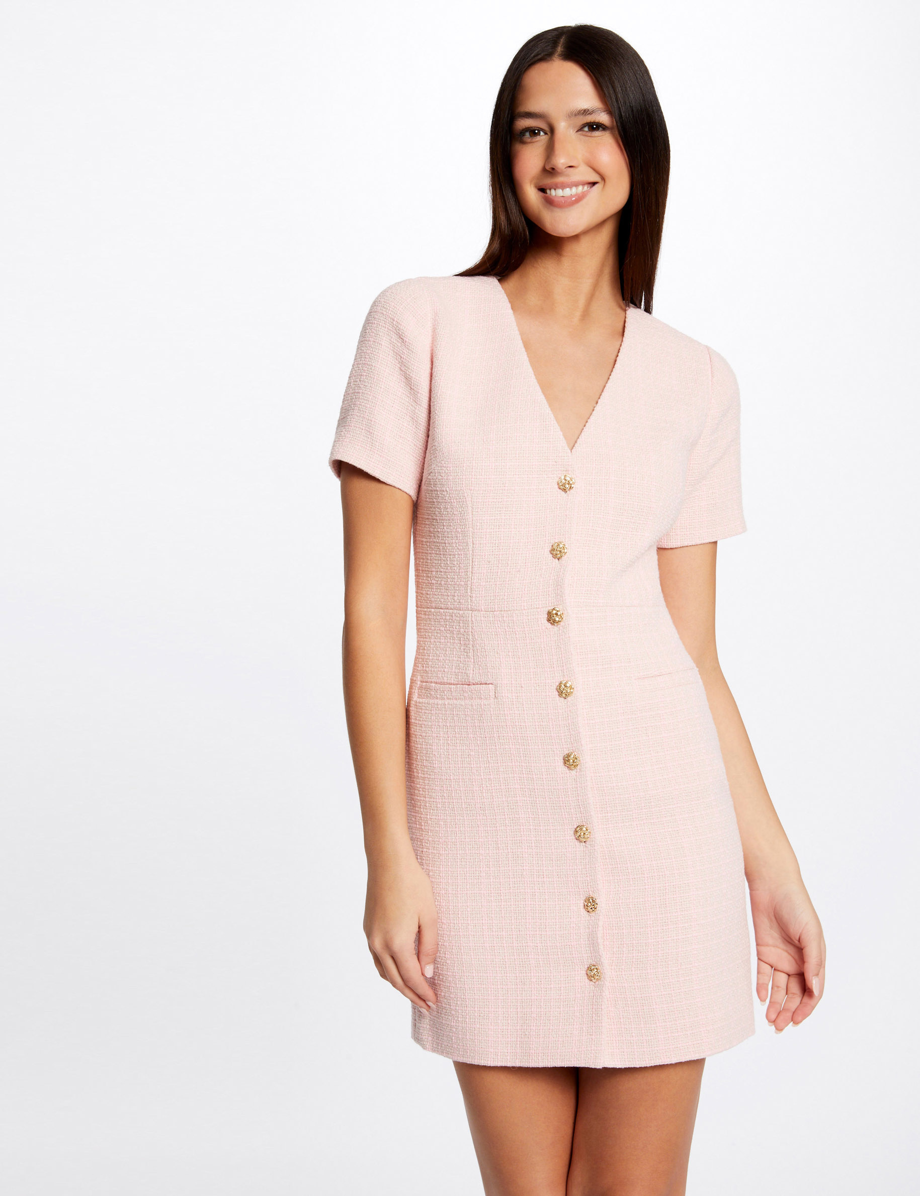 Robe ajustée boutonnée rose femme Robe ajustée boutonnée rose femme