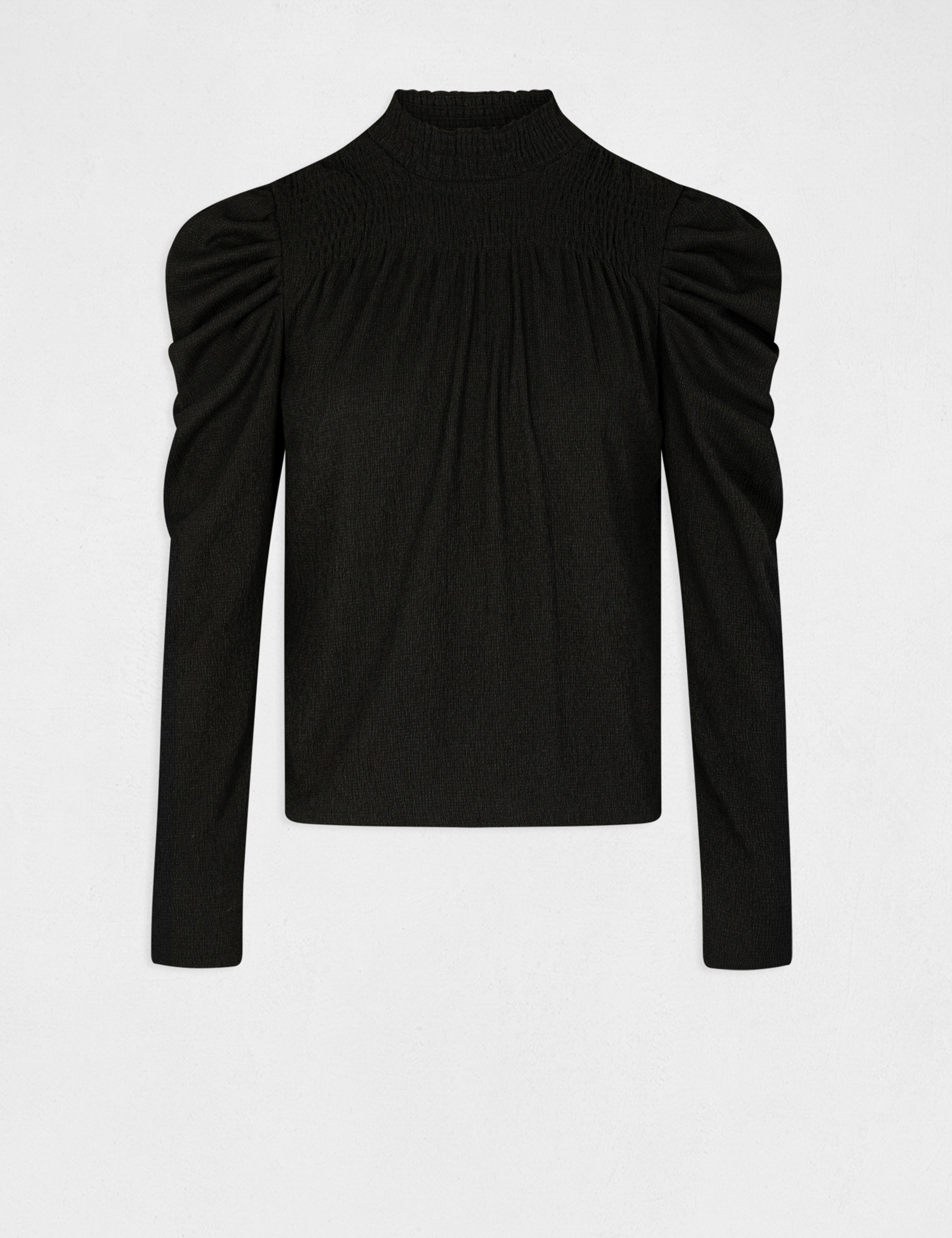 T-shirt manches longues smocké noir femme T-shirt manches longues smocké noir femme
