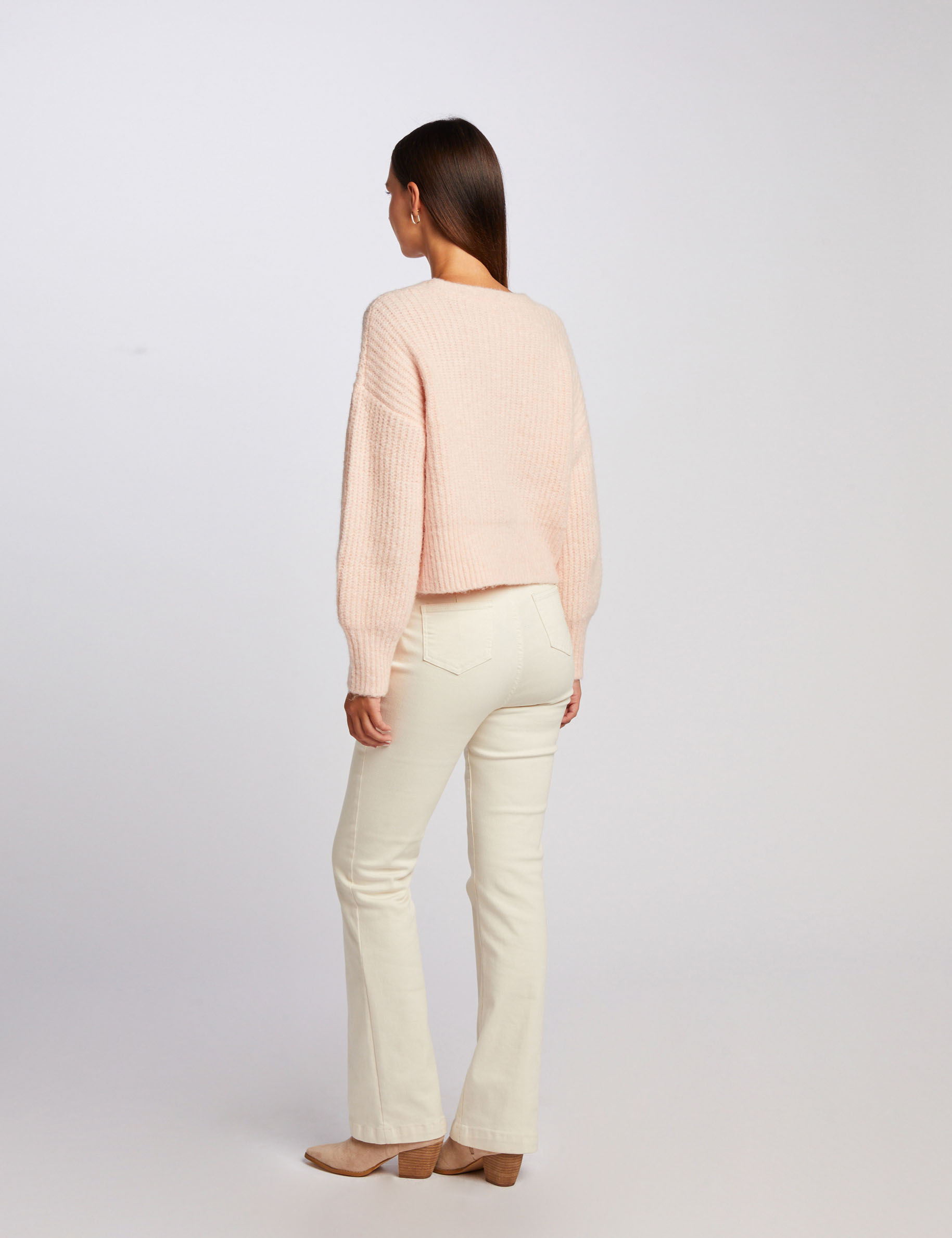 gilet droit boutonne col en v rose femme Gilet droit boutonné col en V rose femme