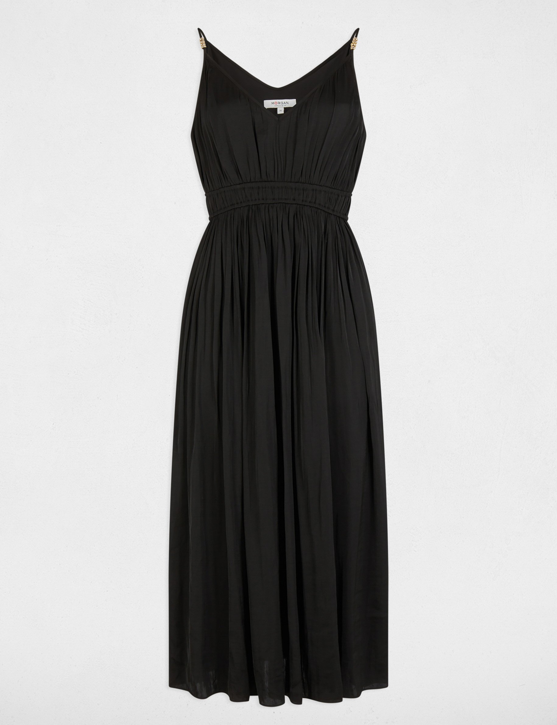 robe midi droite plissee noir femme Robe midi droite plissée noir femme