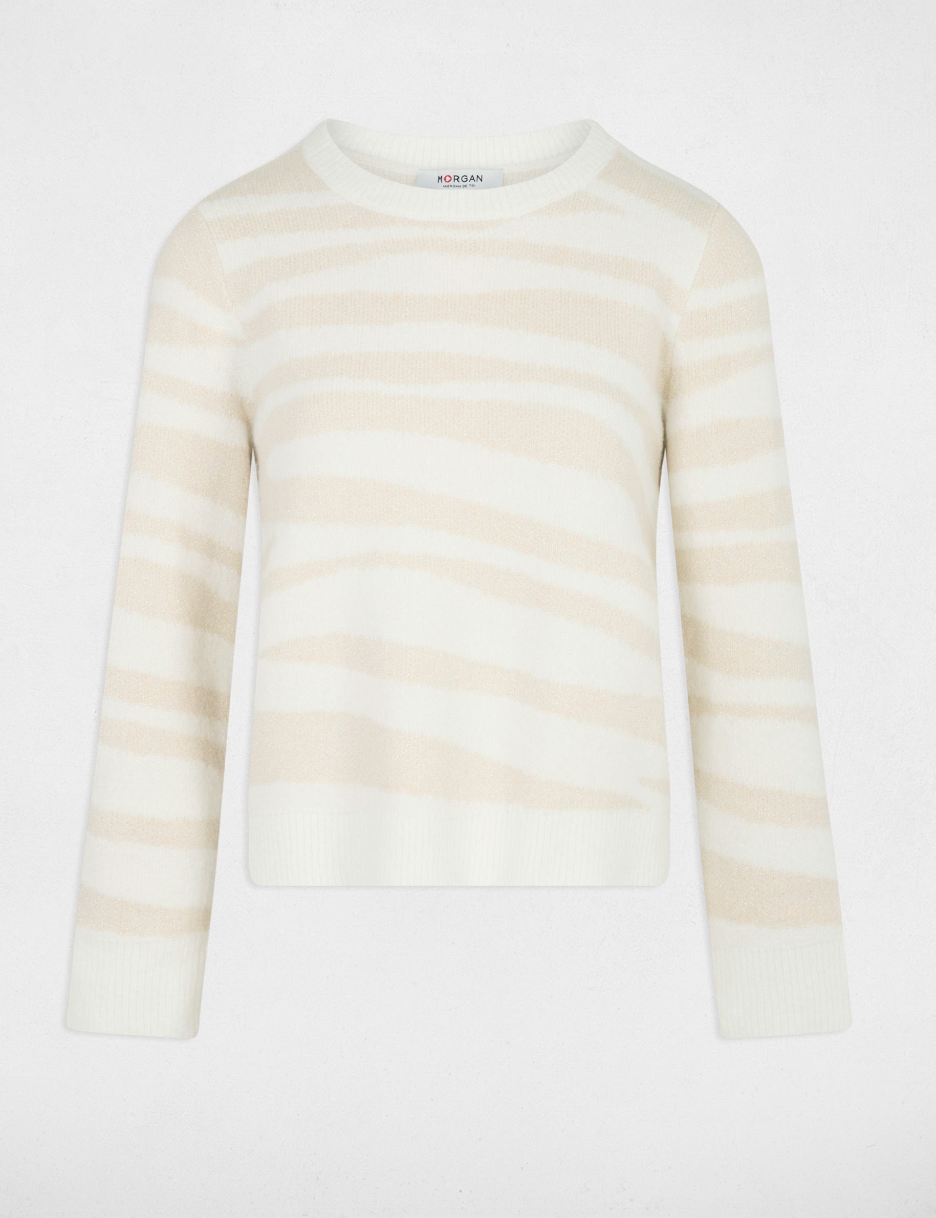 Pull court jacquard ivoire femme