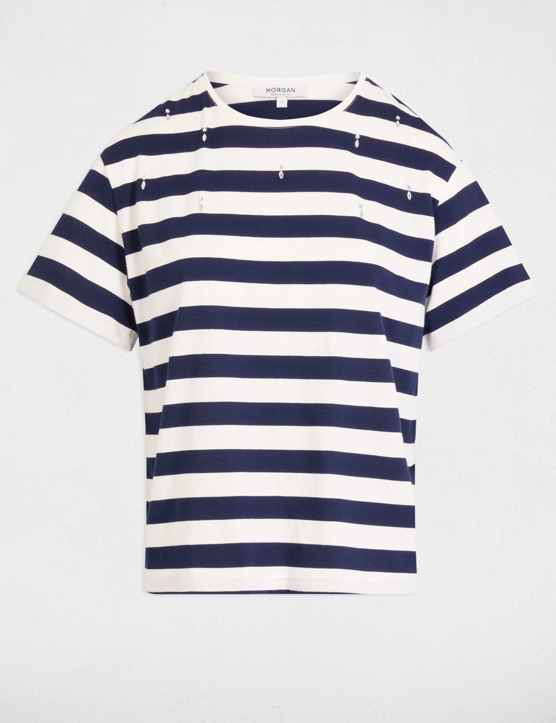 T-shirt manches courtes ray&eacute; blanc femme