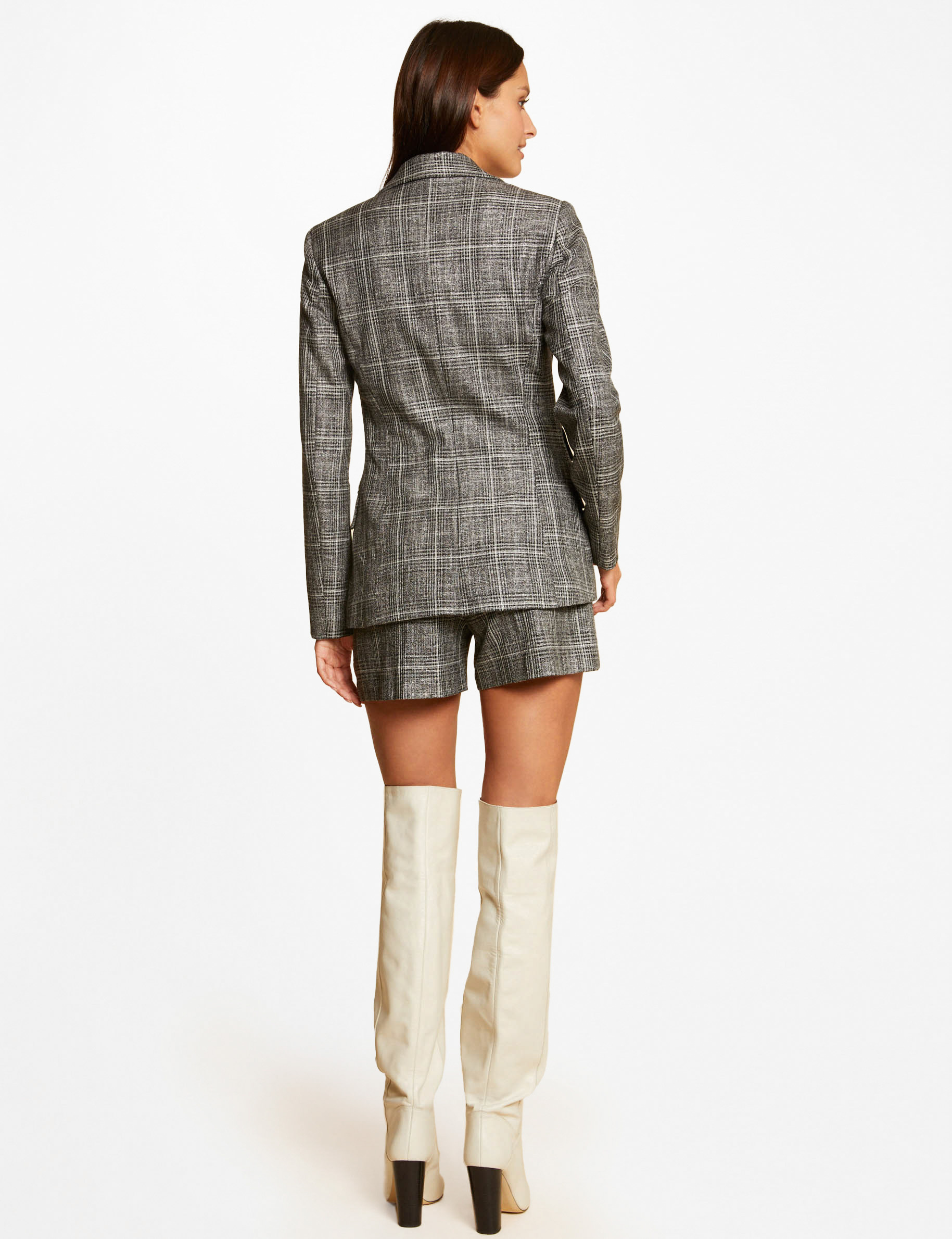 Short city ajusté à carreaux gris moyen femme Short city ajusté à carreaux gris moyen femme