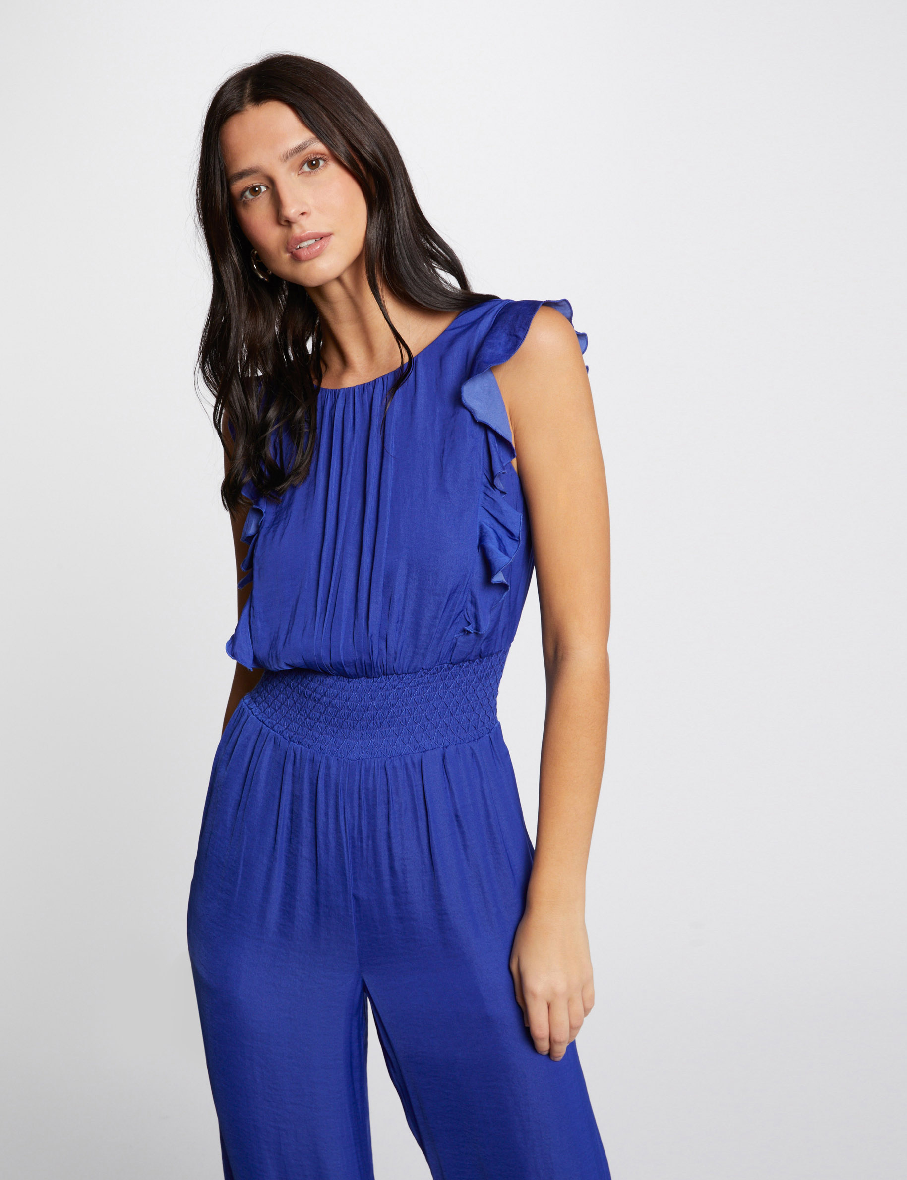 combinaison longue a volants bleu electrique femme Combinaison longue à volants bleu electrique femme