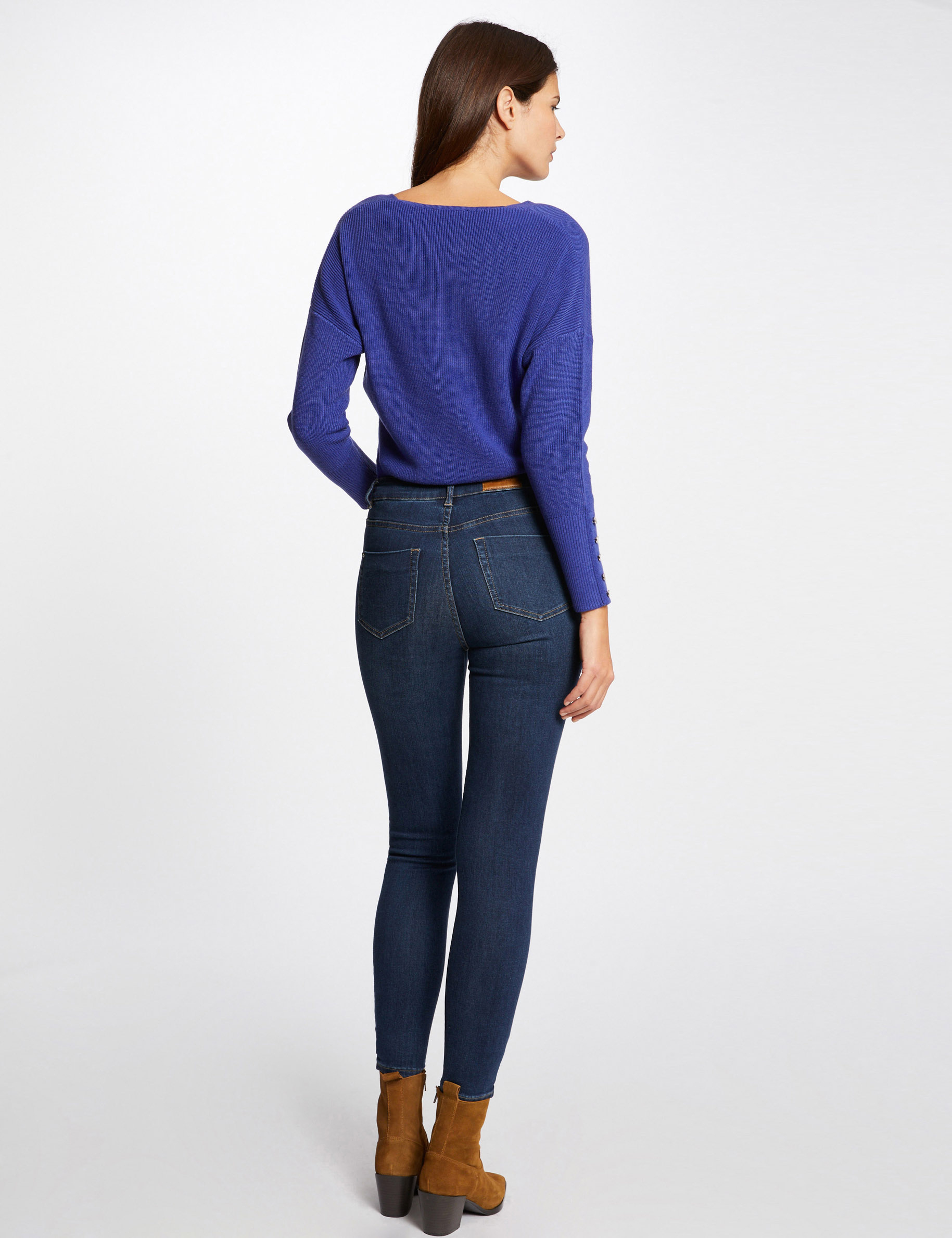 Pull manches longues à col en V violet femme Pull manches longues à col en V violet femme
