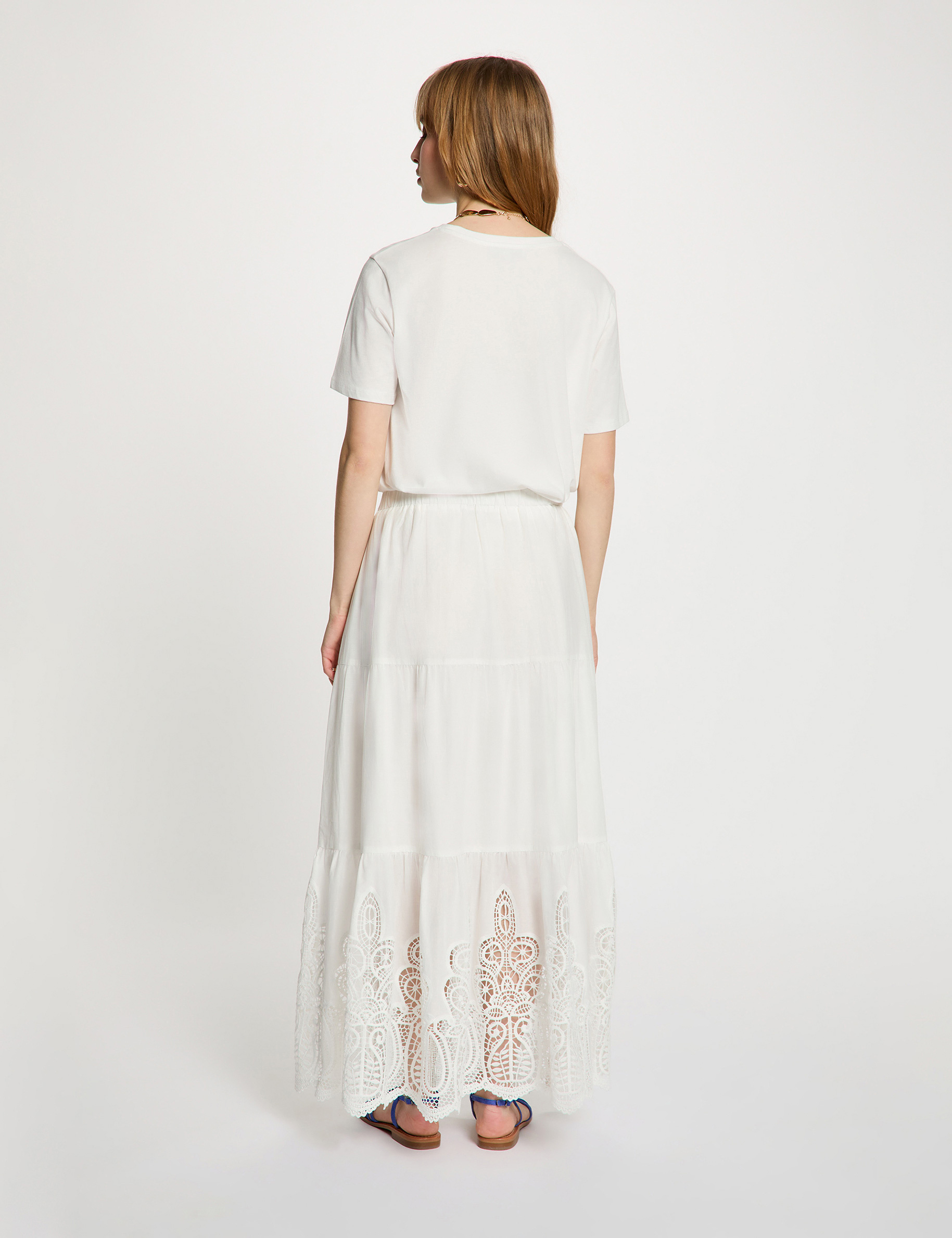 T-shirt col rond &agrave; motif blanc femme