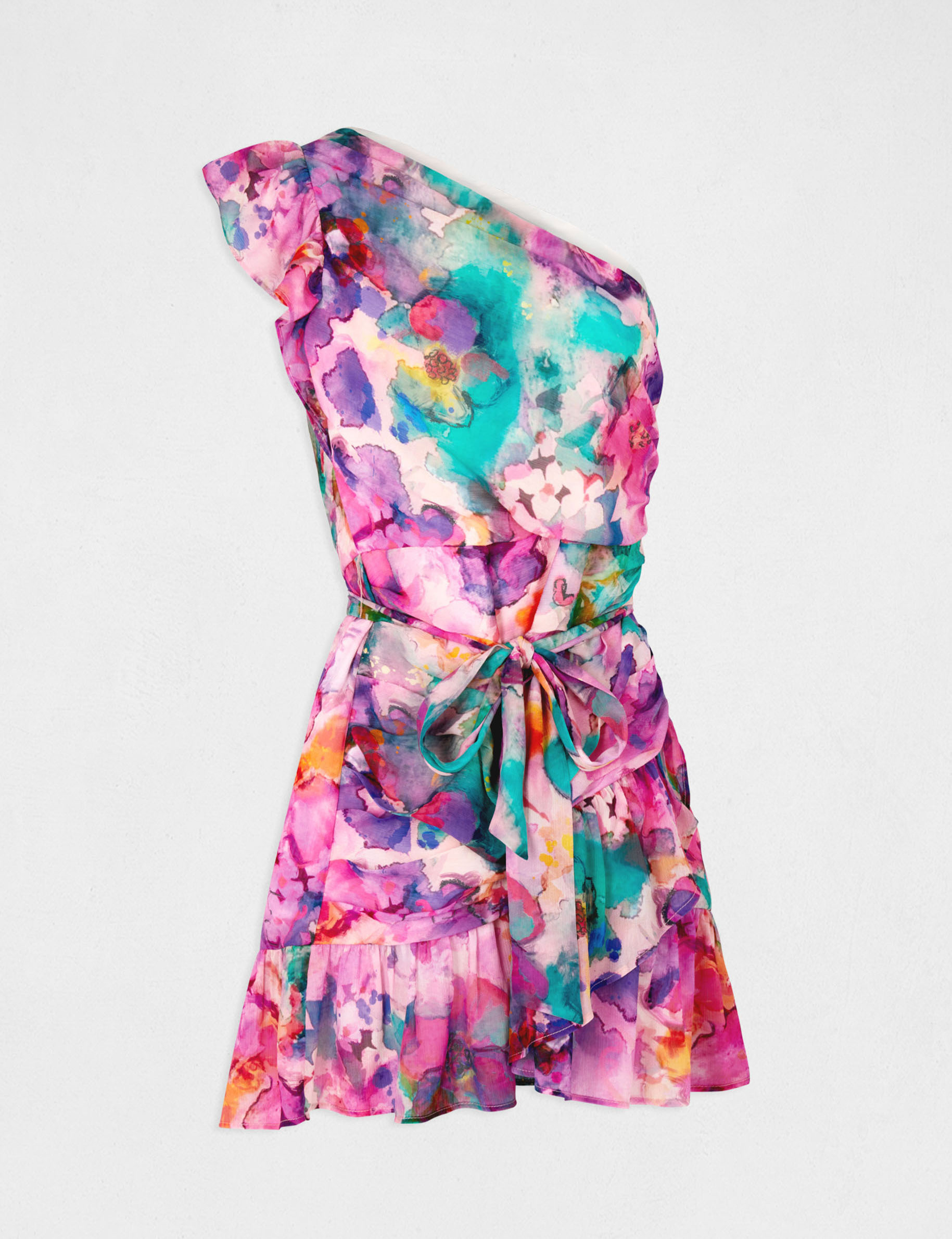 Robe ajustée drapée asymétrique imprimée multico femme Robe ajustée drapée asymétrique imprimée multico femme