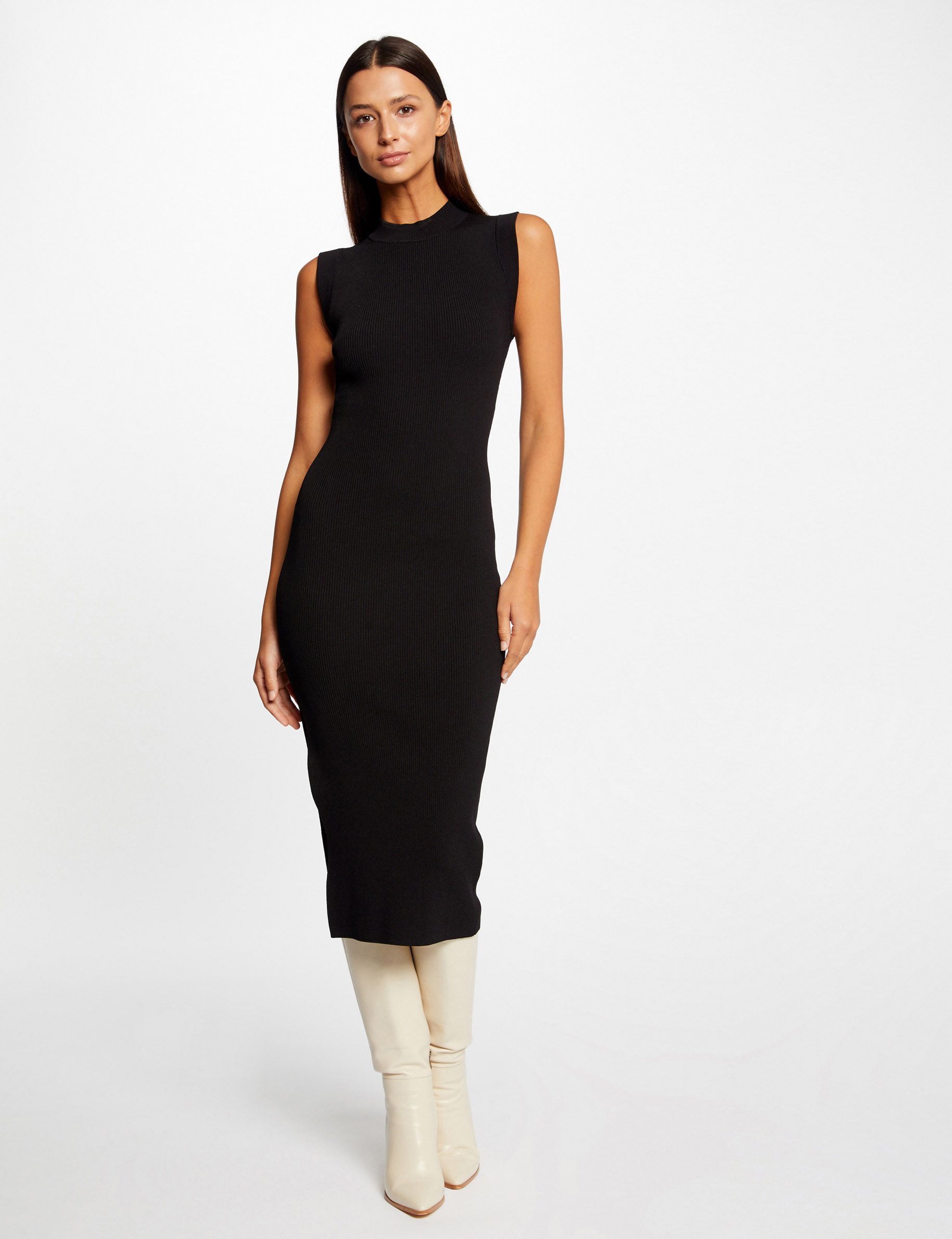 robe pull midi ajustee dos dentelle noir femme Robe pull midi ajustée dos dentelle noir femme