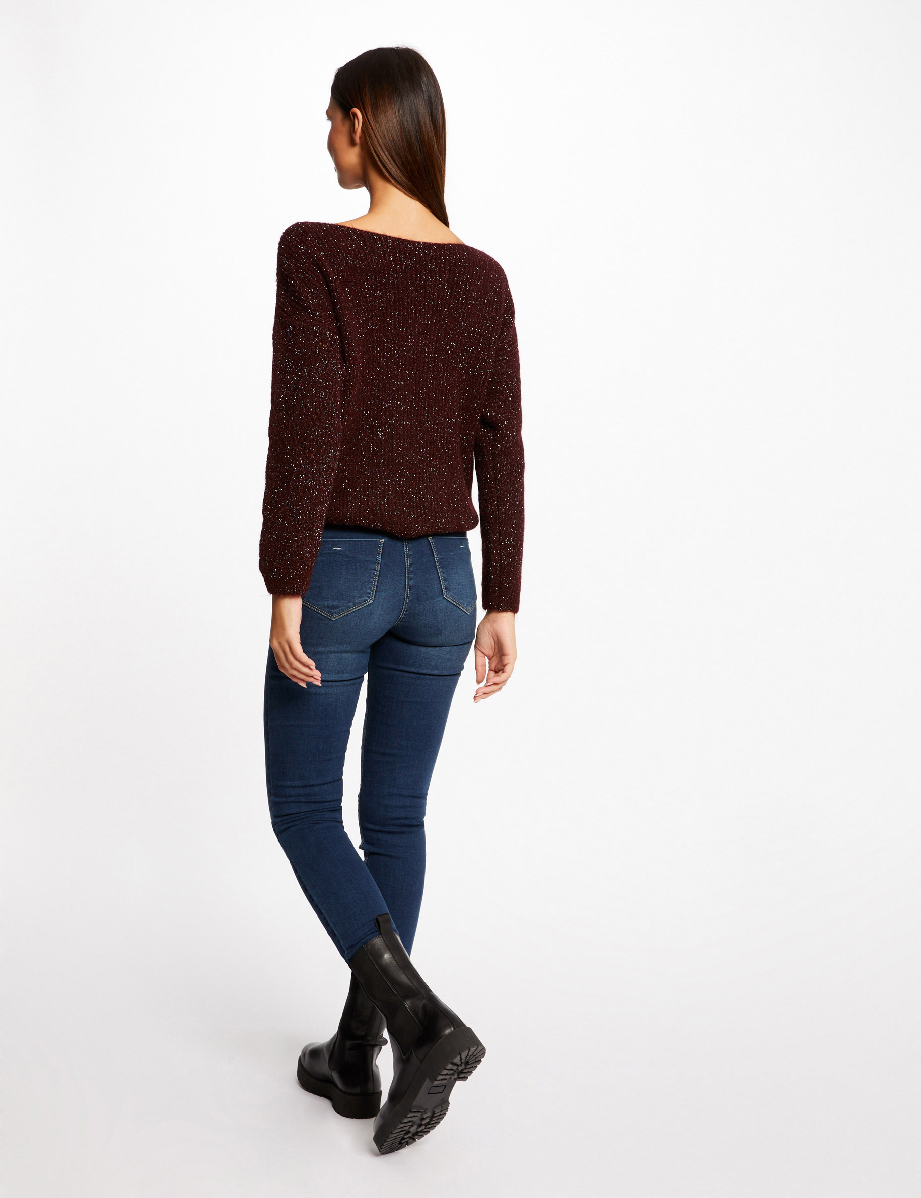 Pull manches longues à col rond prune femme Pull manches longues à col rond prune femme