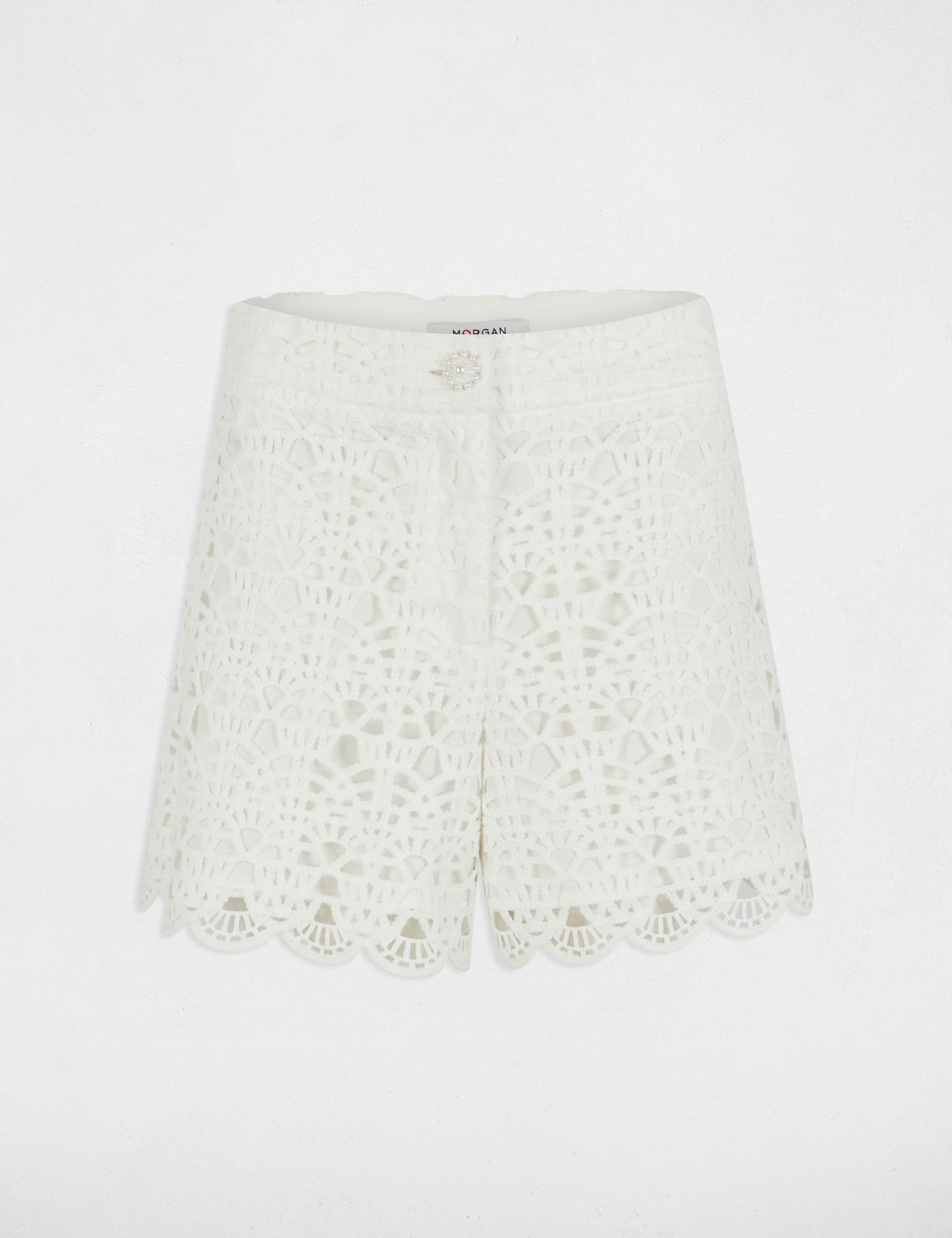 Short large dentelle blanc femme