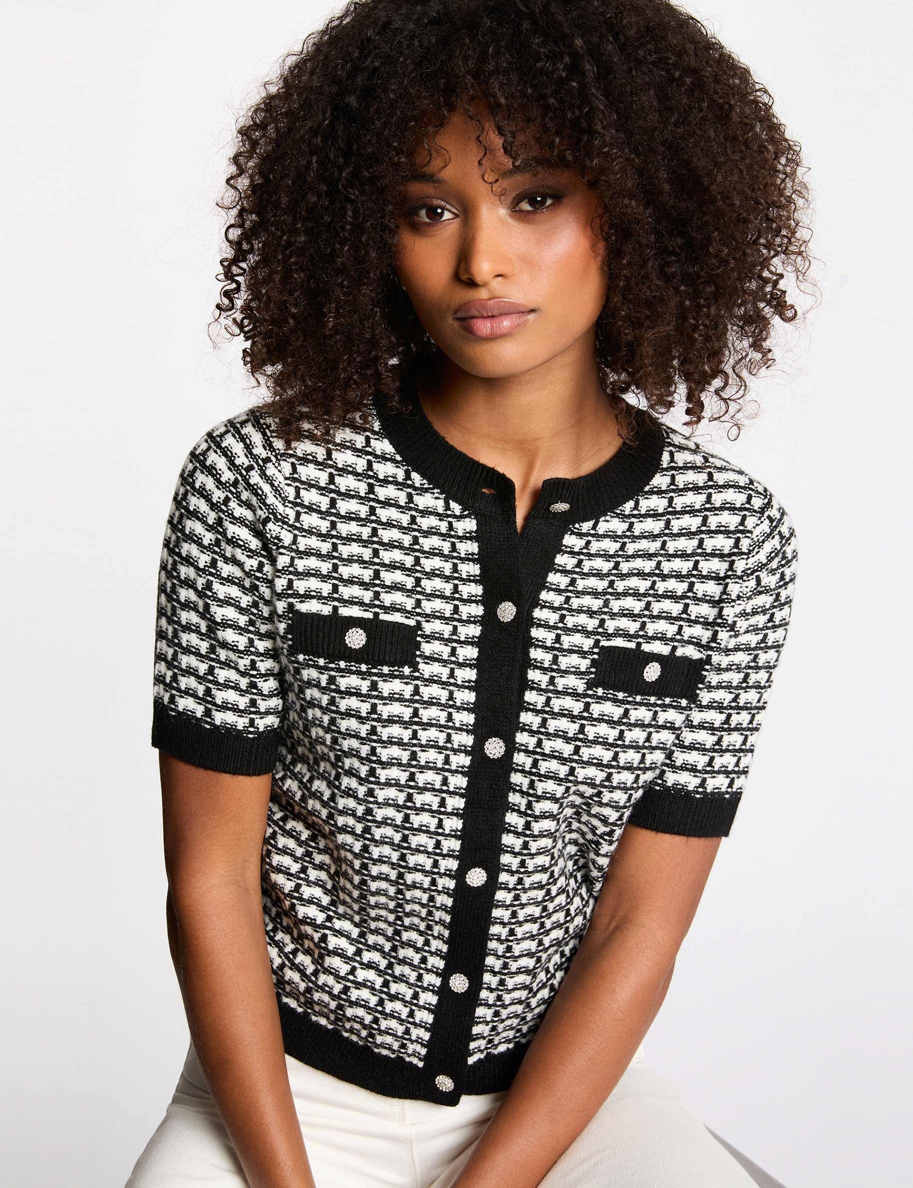 Gilet manches courtes imprim&eacute; noir femme