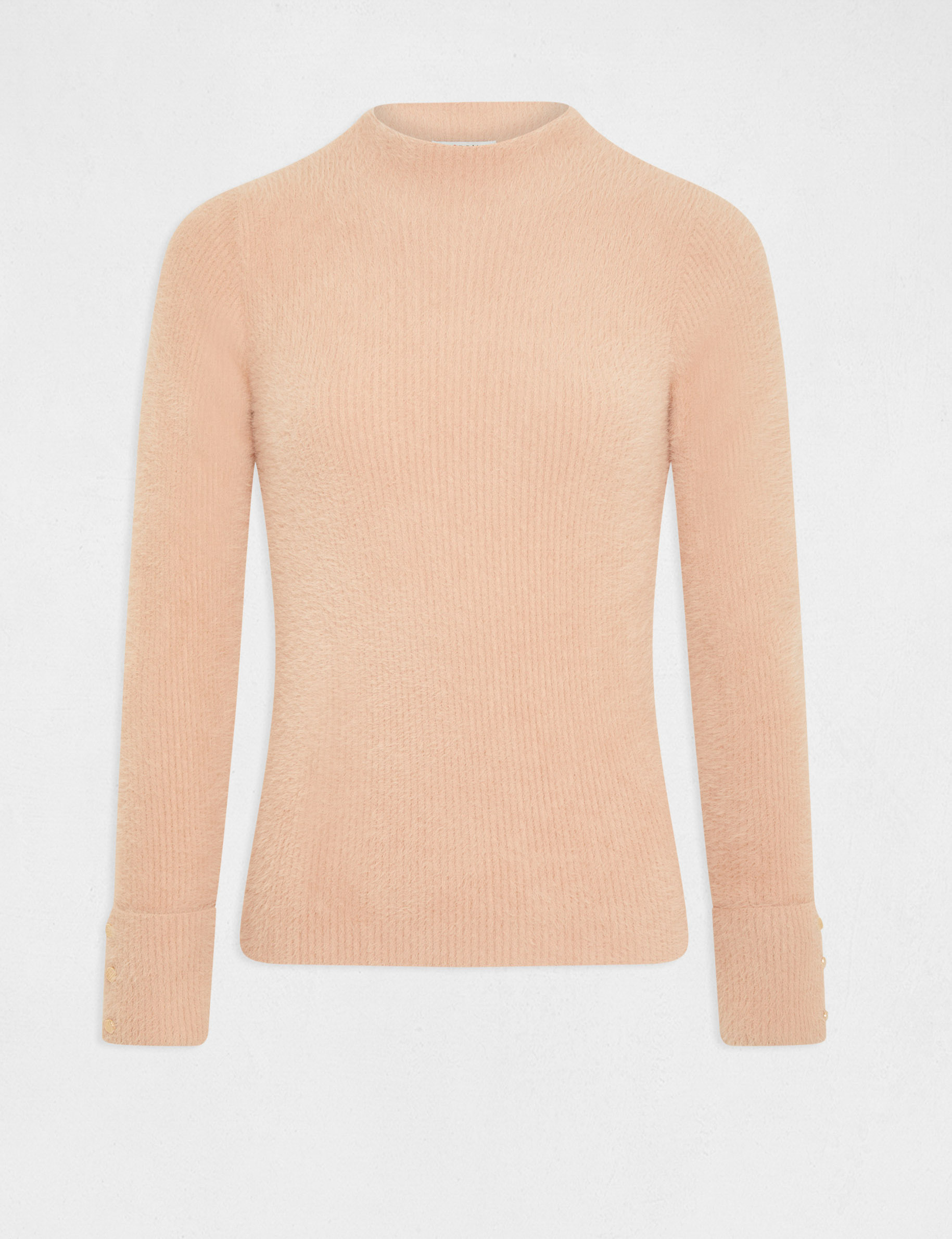 Pull manches longues maille duveteuse rose femme