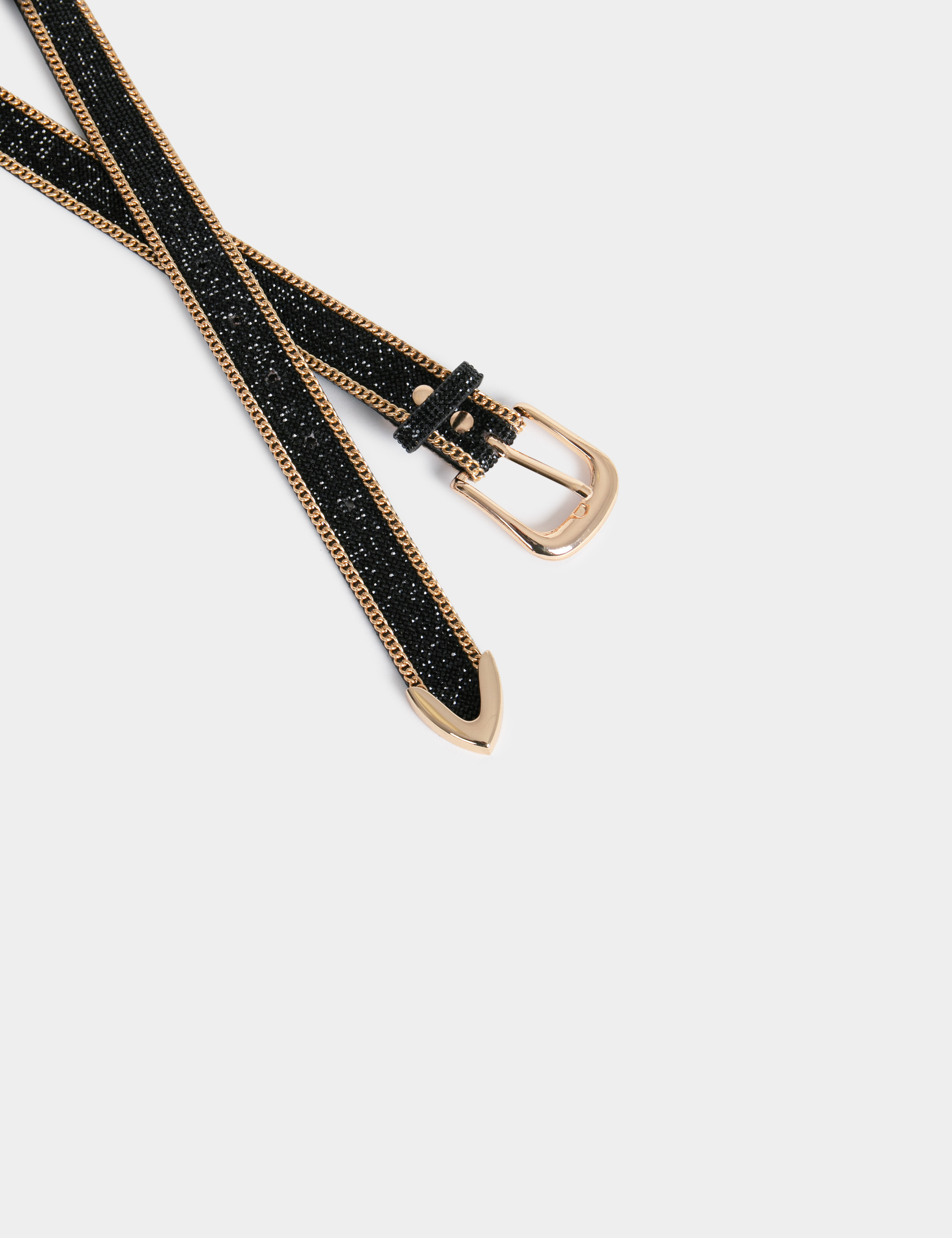 Ceinture avec détails chaînes et strass noir femme Ceinture avec détails chaînes et strass noir femme