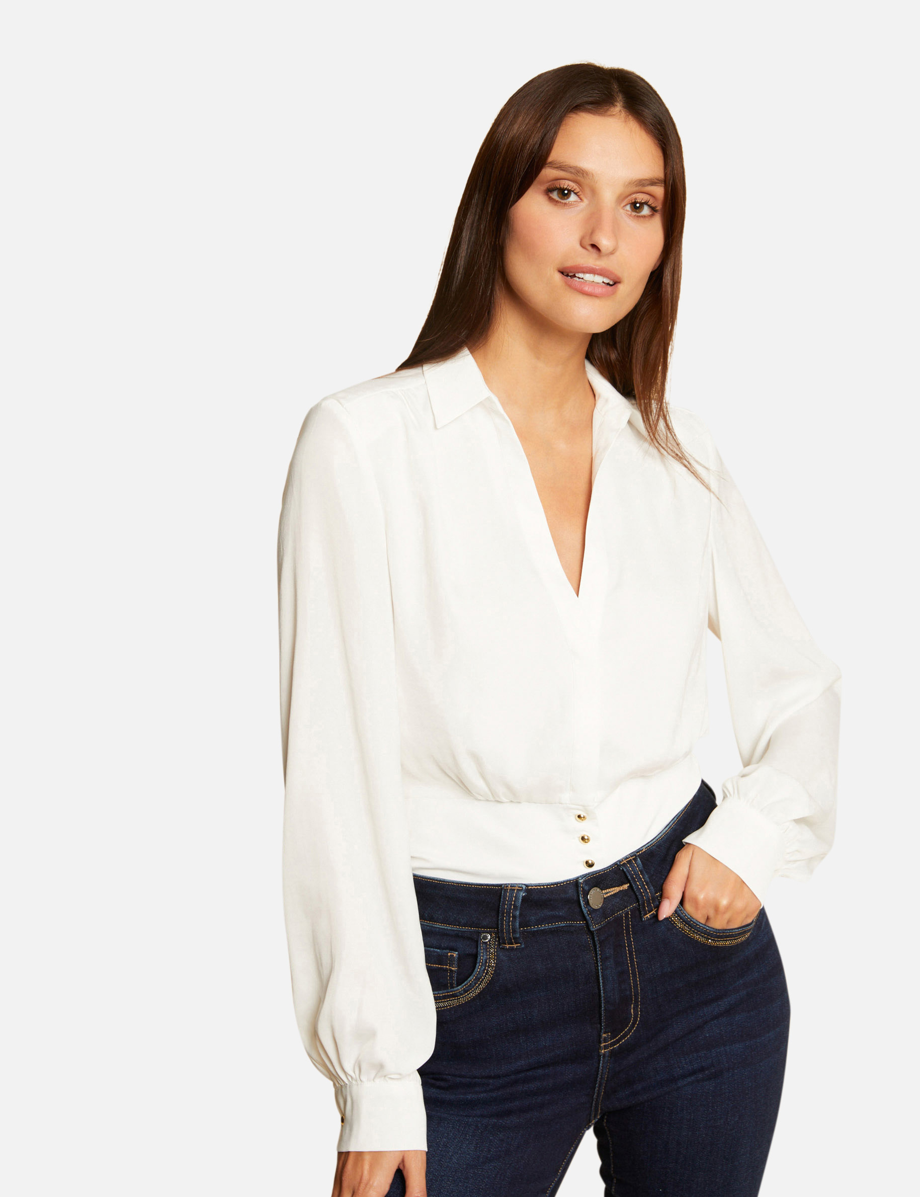 Blouse manches longues ecru femme