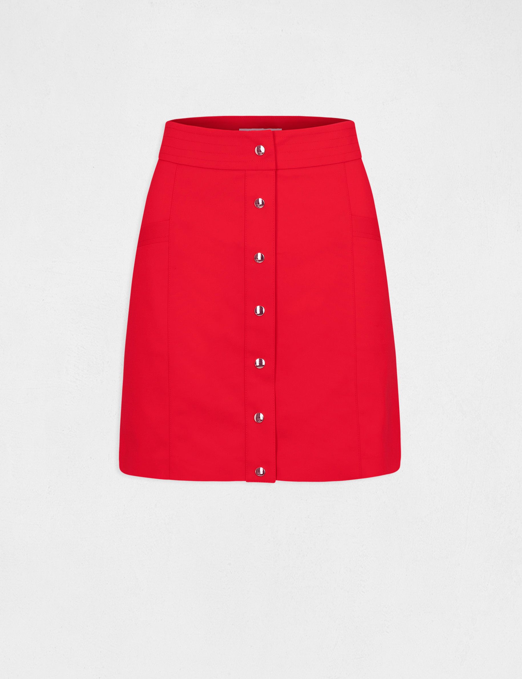 Jupe droite taille haute boutonnée rouge femme