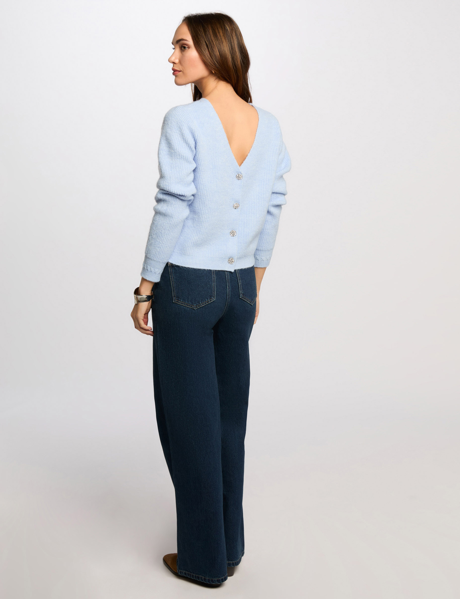 gilet manches longues cotele bleu ciel femme Gilet manches longues côtelé bleu ciel femme