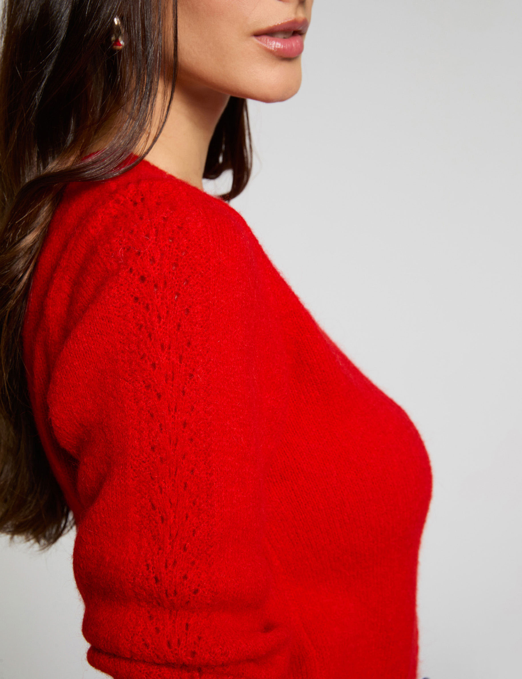 Pull court col v rouge femme Morgan