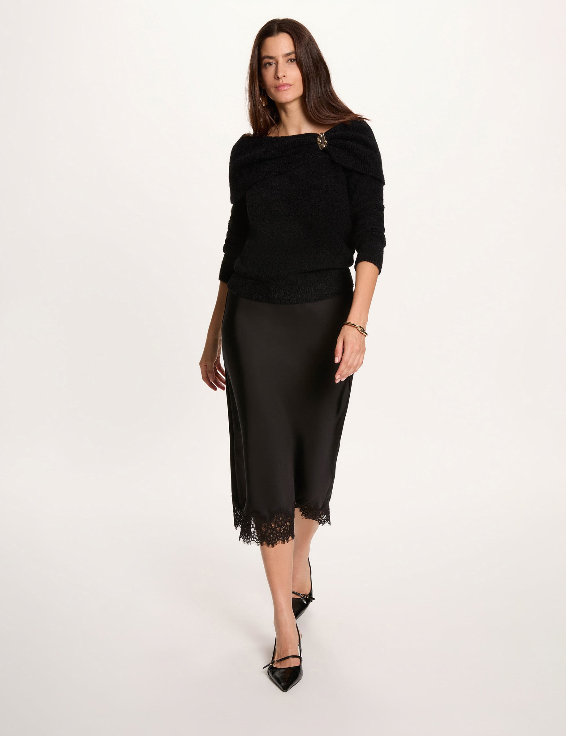 Pull col bardot noir femme